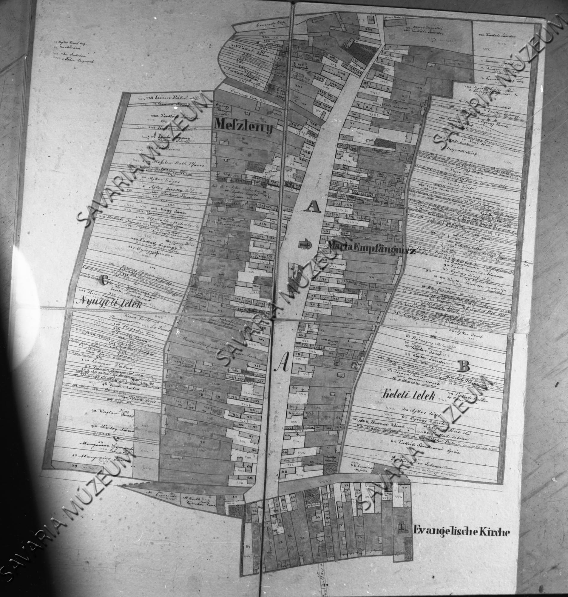 Meszlen kataszteri térképe 1857. (Savaria Megyei Hatókörű Városi Múzeum, Szombathely CC BY-NC-SA)