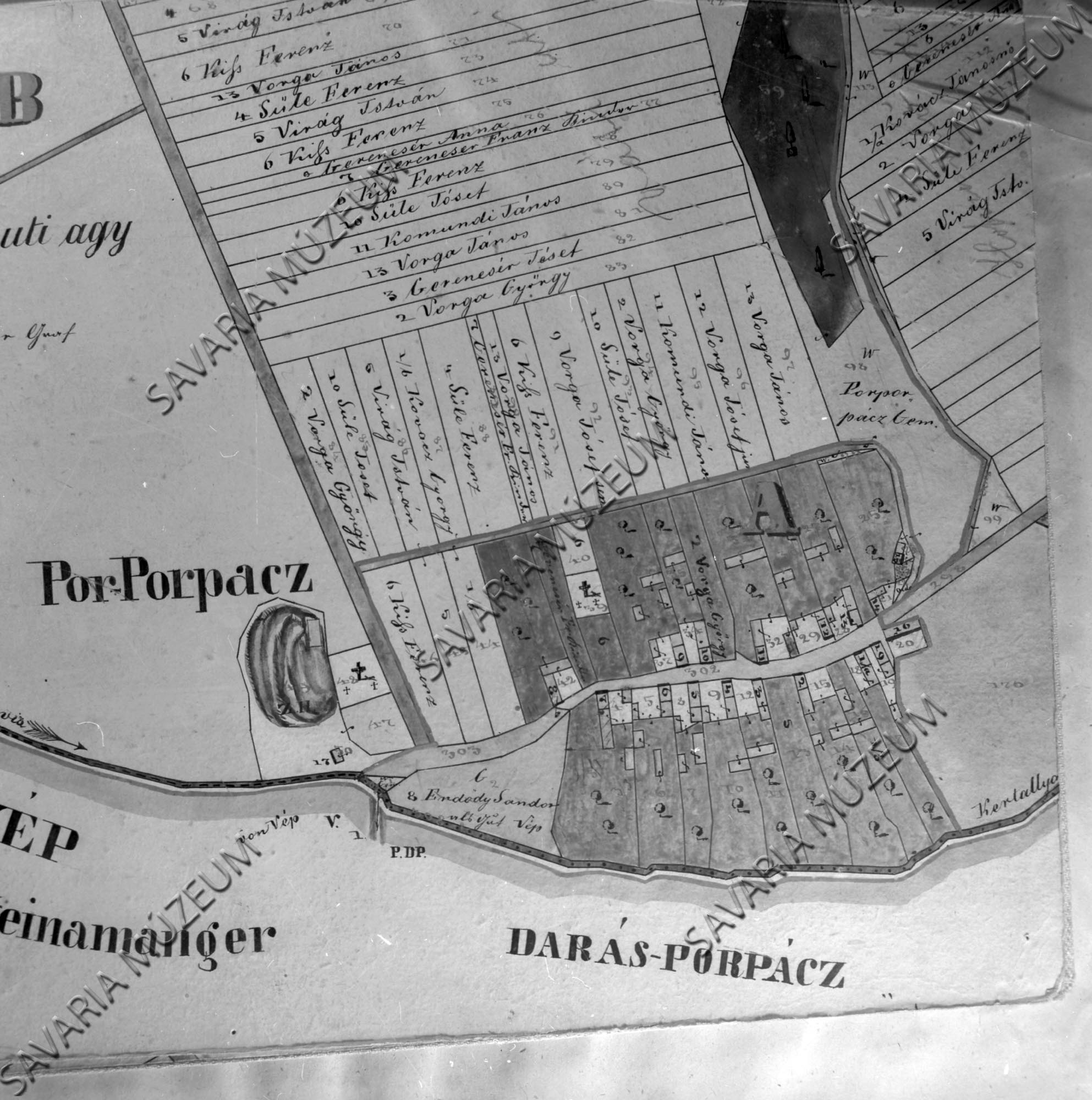 Pórporpácz kataszteri térképe 1857. (Savaria Megyei Hatókörű Városi Múzeum, Szombathely CC BY-NC-SA)