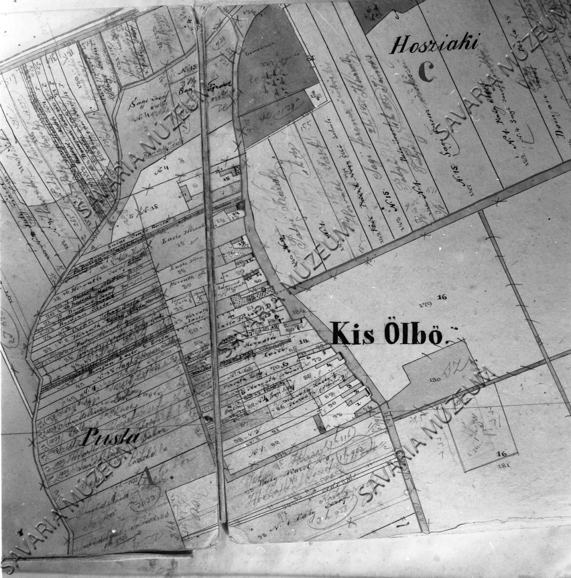 Kisölbő kataszteri térképe 1857. (Savaria Megyei Hatókörű Városi Múzeum, Szombathely CC BY-NC-SA)