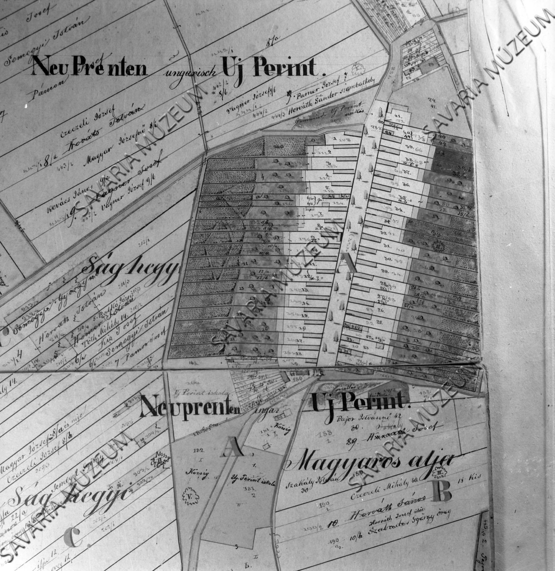 Ujperint kataszteri térképe 1857. (Savaria Megyei Hatókörű Városi Múzeum, Szombathely CC BY-NC-SA)