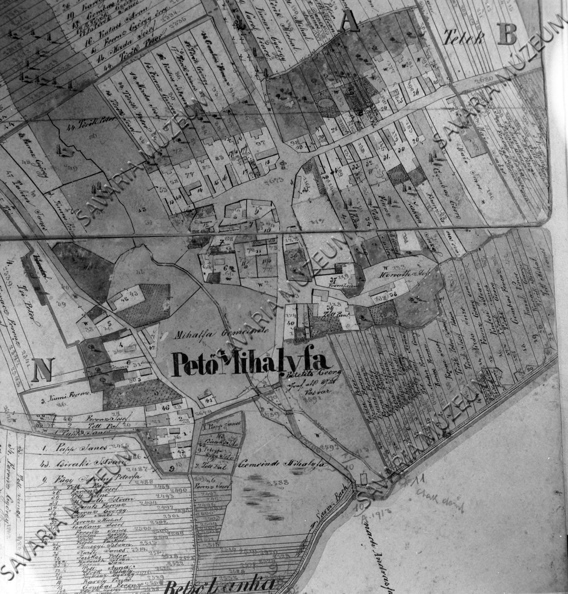 Petőmihályfa kataszteri térképe 1858. (Savaria Megyei Hatókörű Városi Múzeum, Szombathely CC BY-NC-SA)