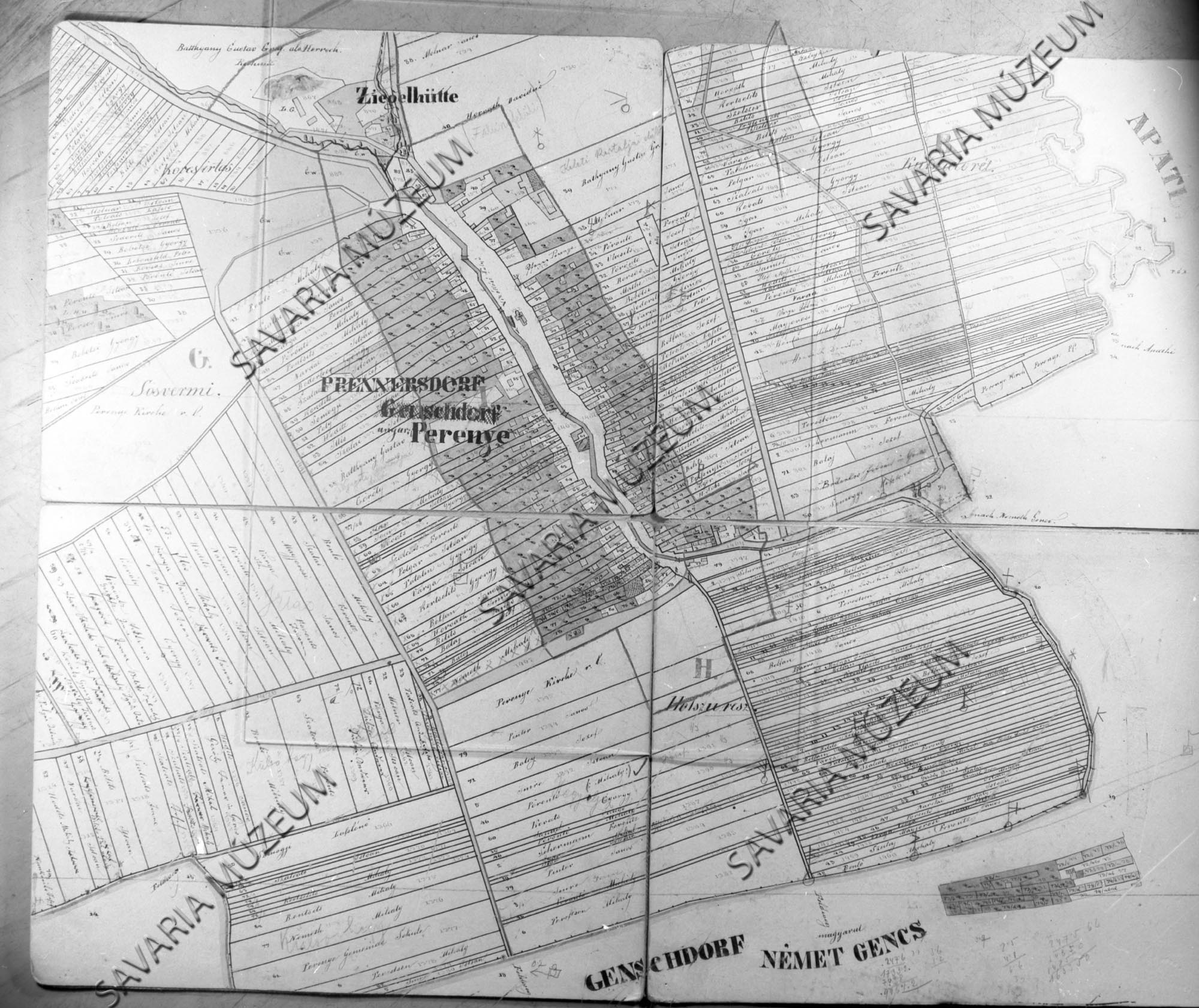 Perenye kataszteri térképe 1857. (Savaria Megyei Hatókörű Városi Múzeum, Szombathely CC BY-NC-SA)