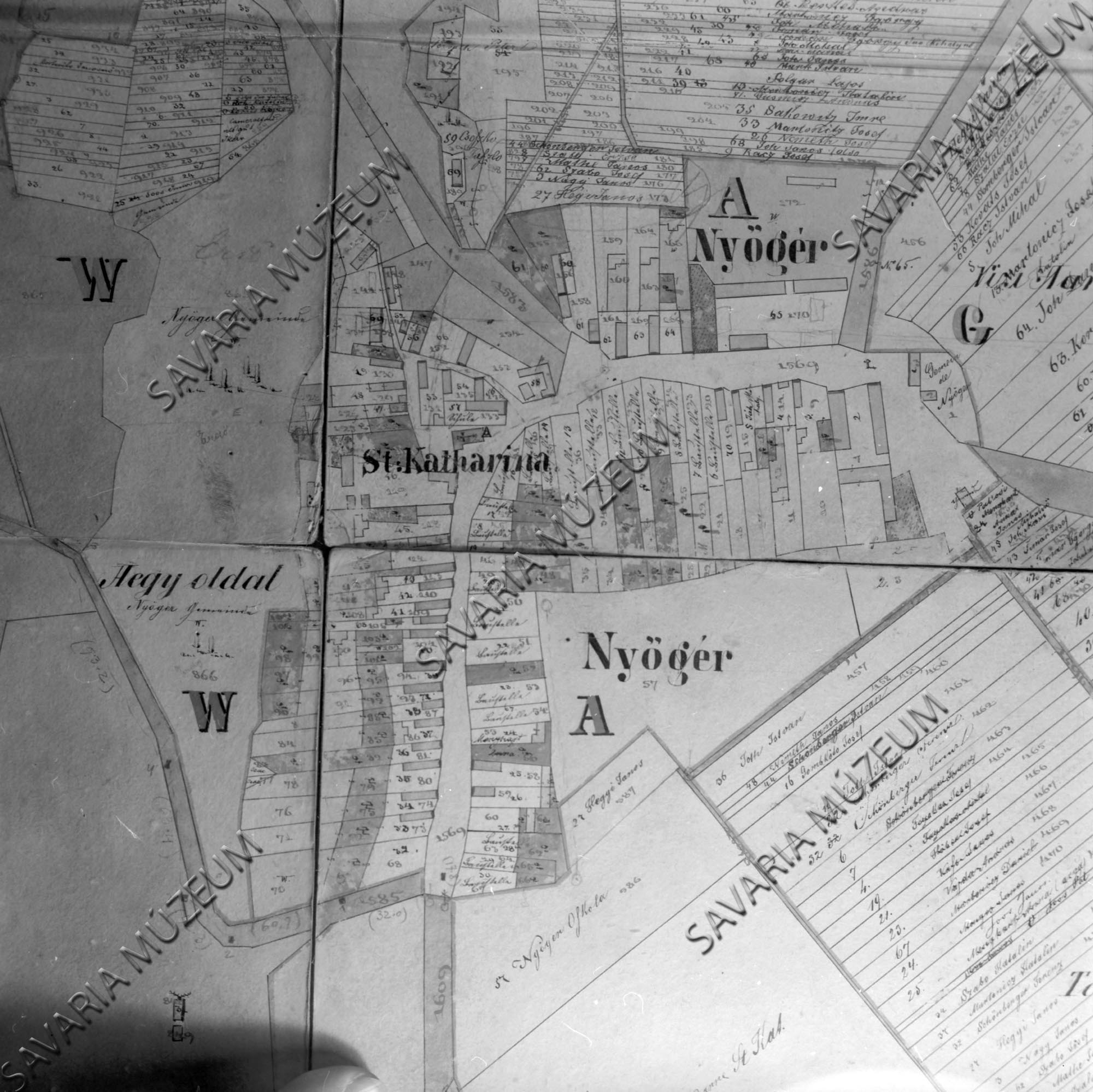 Nyőgér kataszteri térképe 1857. (Savaria Megyei Hatókörű Városi Múzeum, Szombathely CC BY-NC-SA)