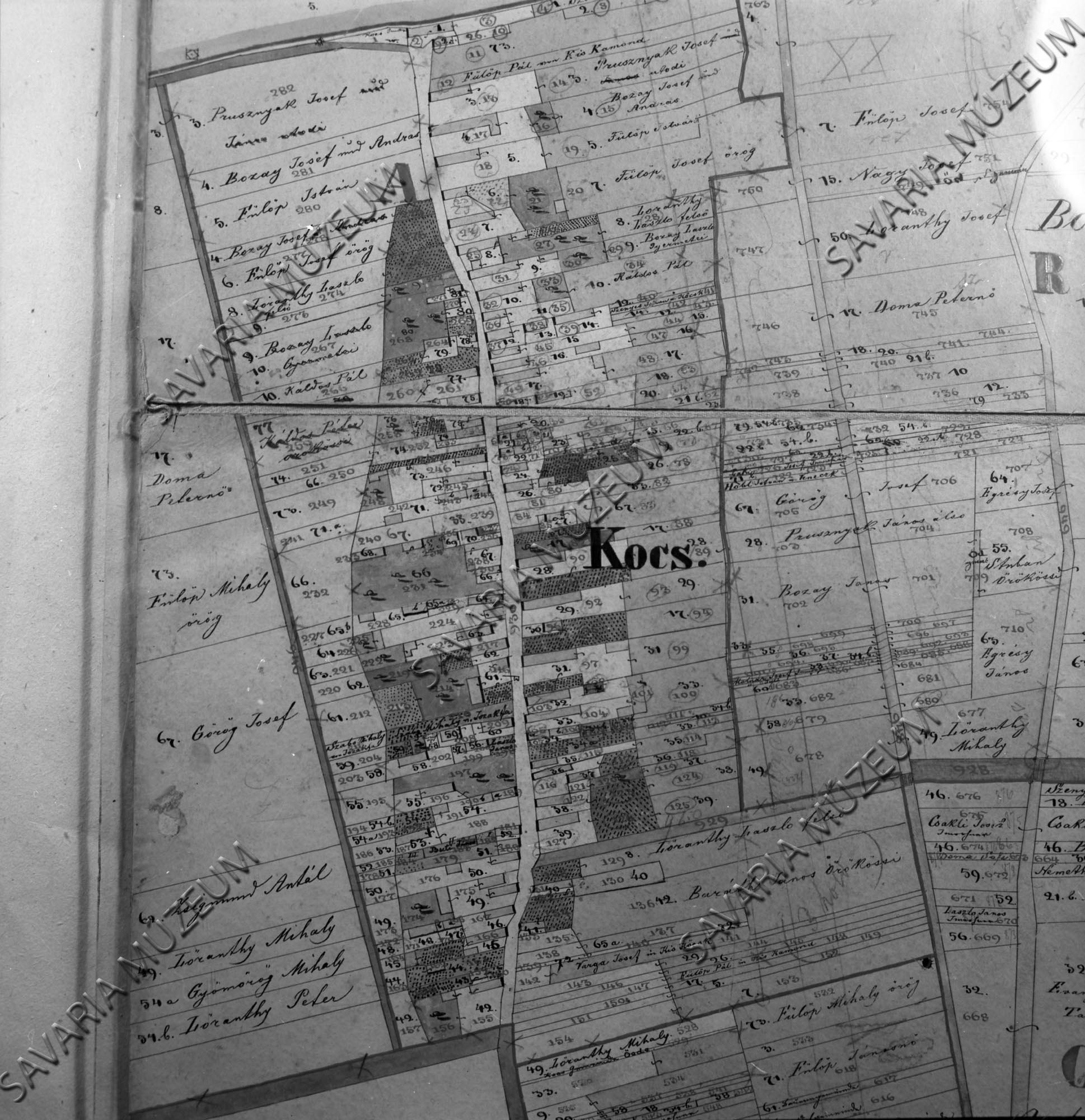 Kocs kataszteri térképe 1857. (Savaria Megyei Hatókörű Városi Múzeum, Szombathely CC BY-NC-SA)