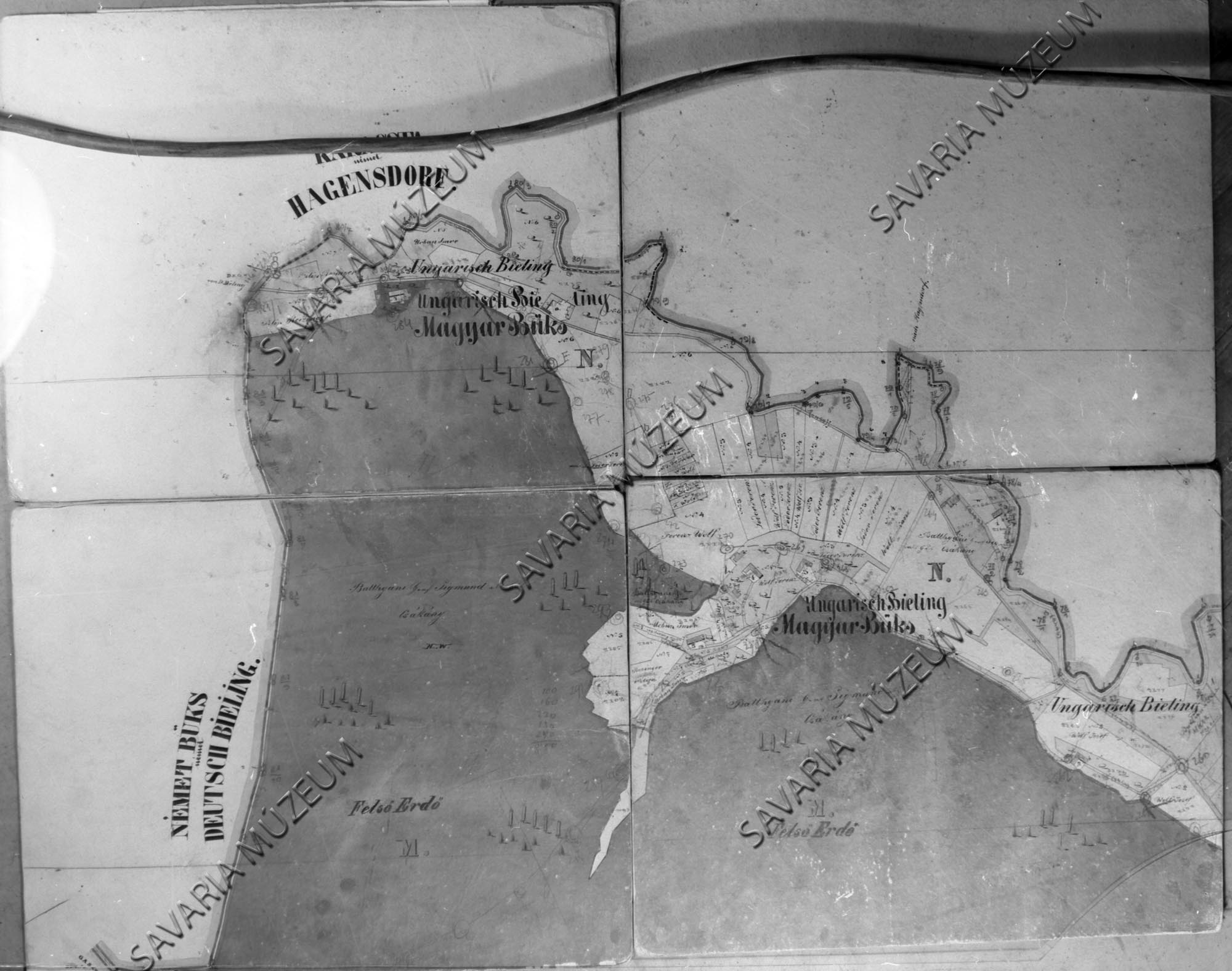 Magyarbüks Csákány kataszteri térképe 1858. (Savaria Megyei Hatókörű Városi Múzeum, Szombathely CC BY-NC-SA)