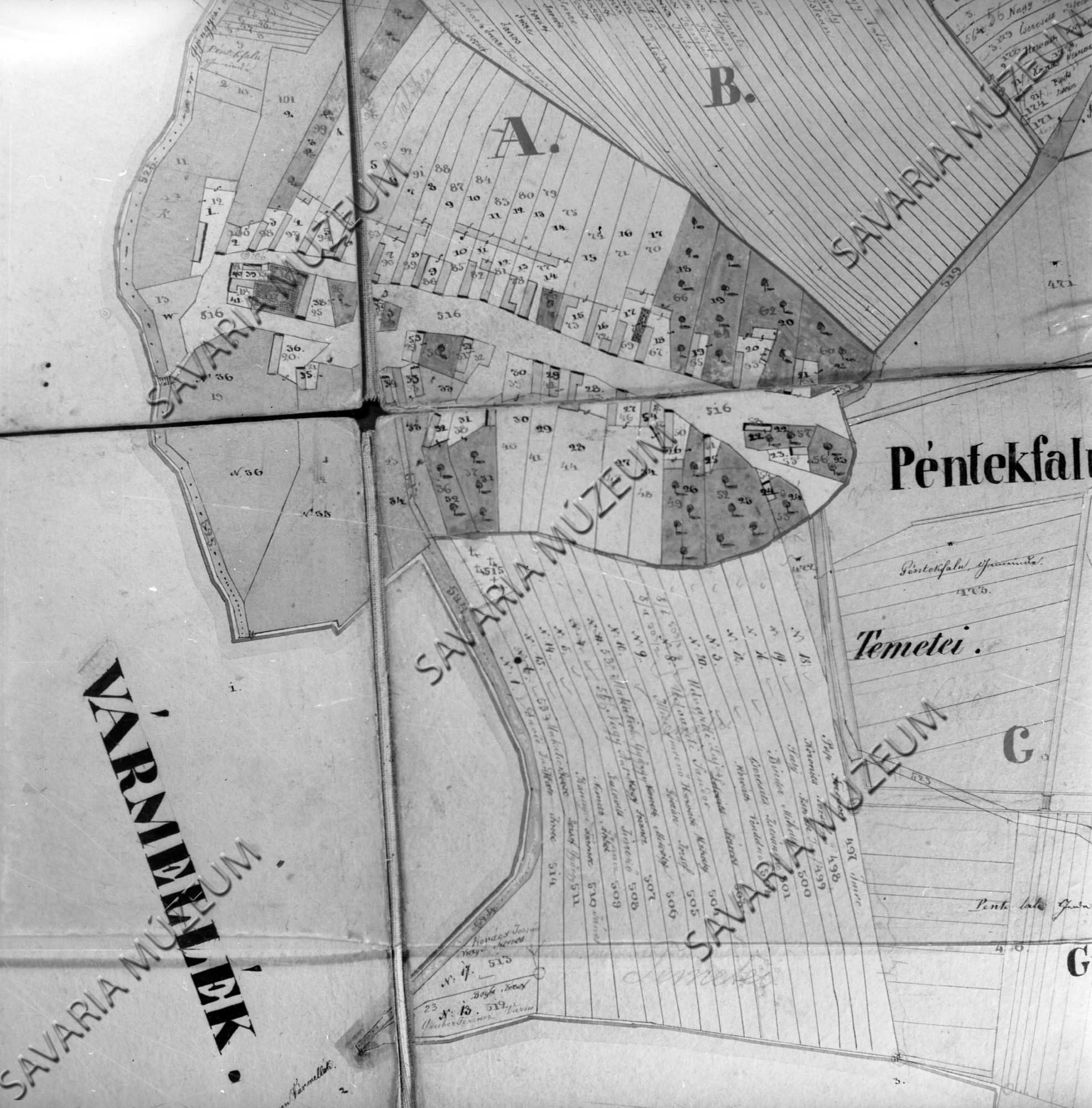 Péntekfalu kataszteri térképe (Savaria Megyei Hatókörű Városi Múzeum, Szombathely CC BY-NC-SA)