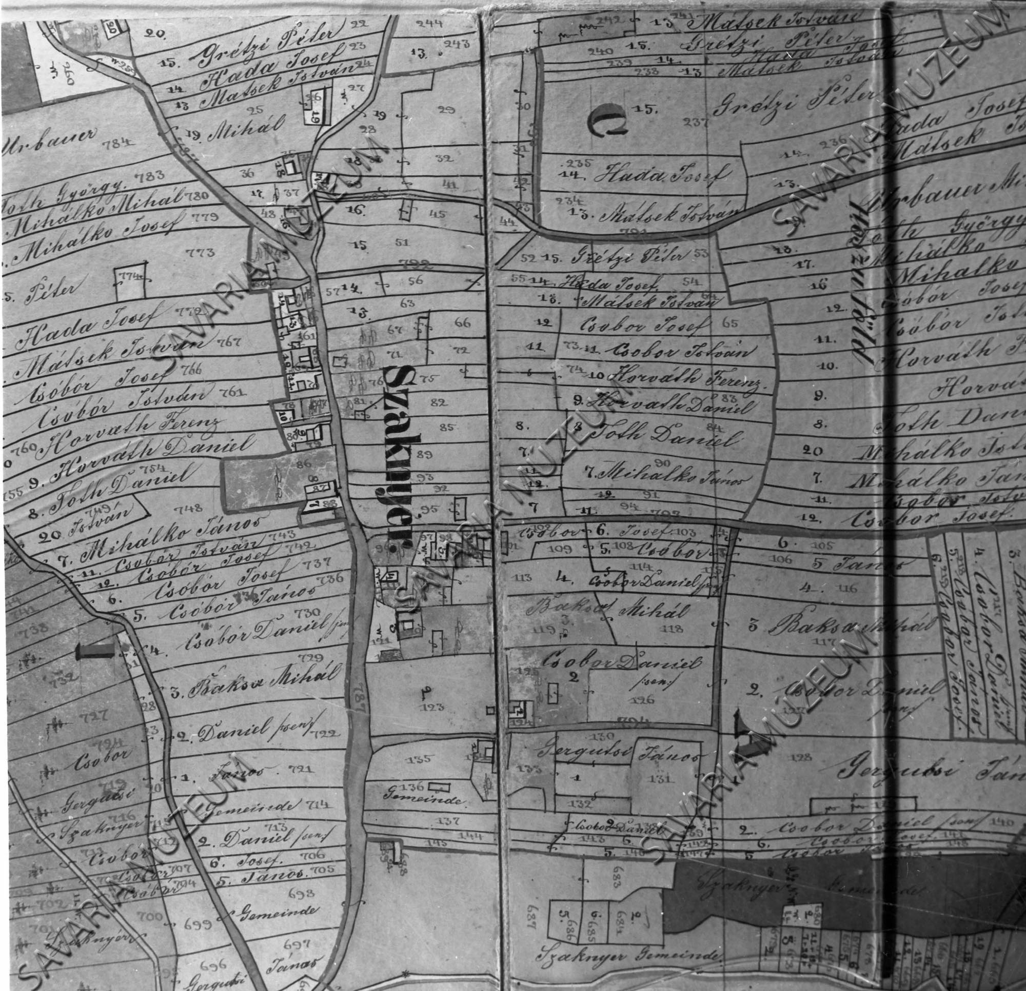 Szaknyér kataszteri térképe (Savaria Megyei Hatókörű Városi Múzeum, Szombathely CC BY-NC-SA)