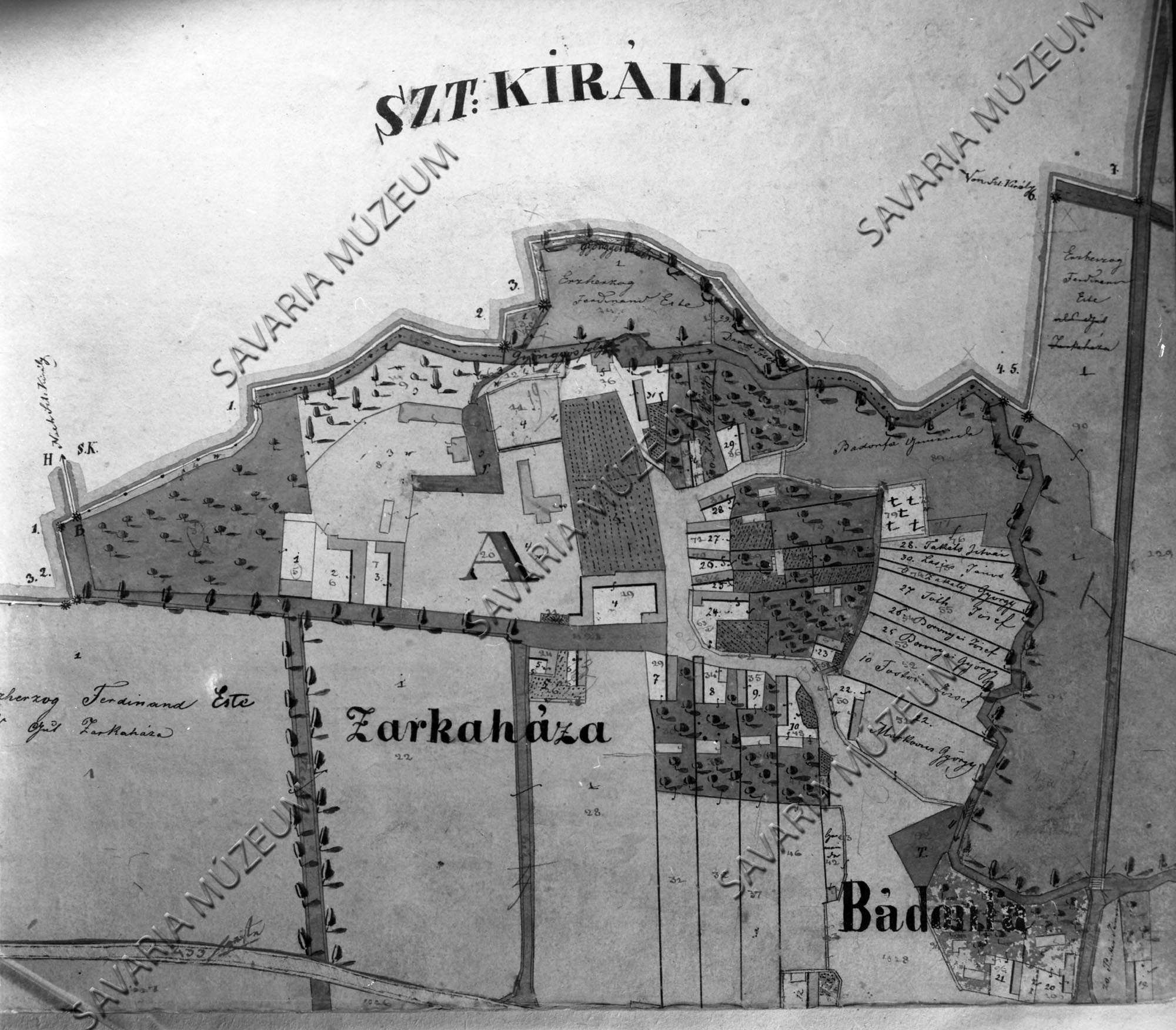 Zarkaháza kataszteri térképe (Savaria Megyei Hatókörű Városi Múzeum, Szombathely CC BY-NC-SA)