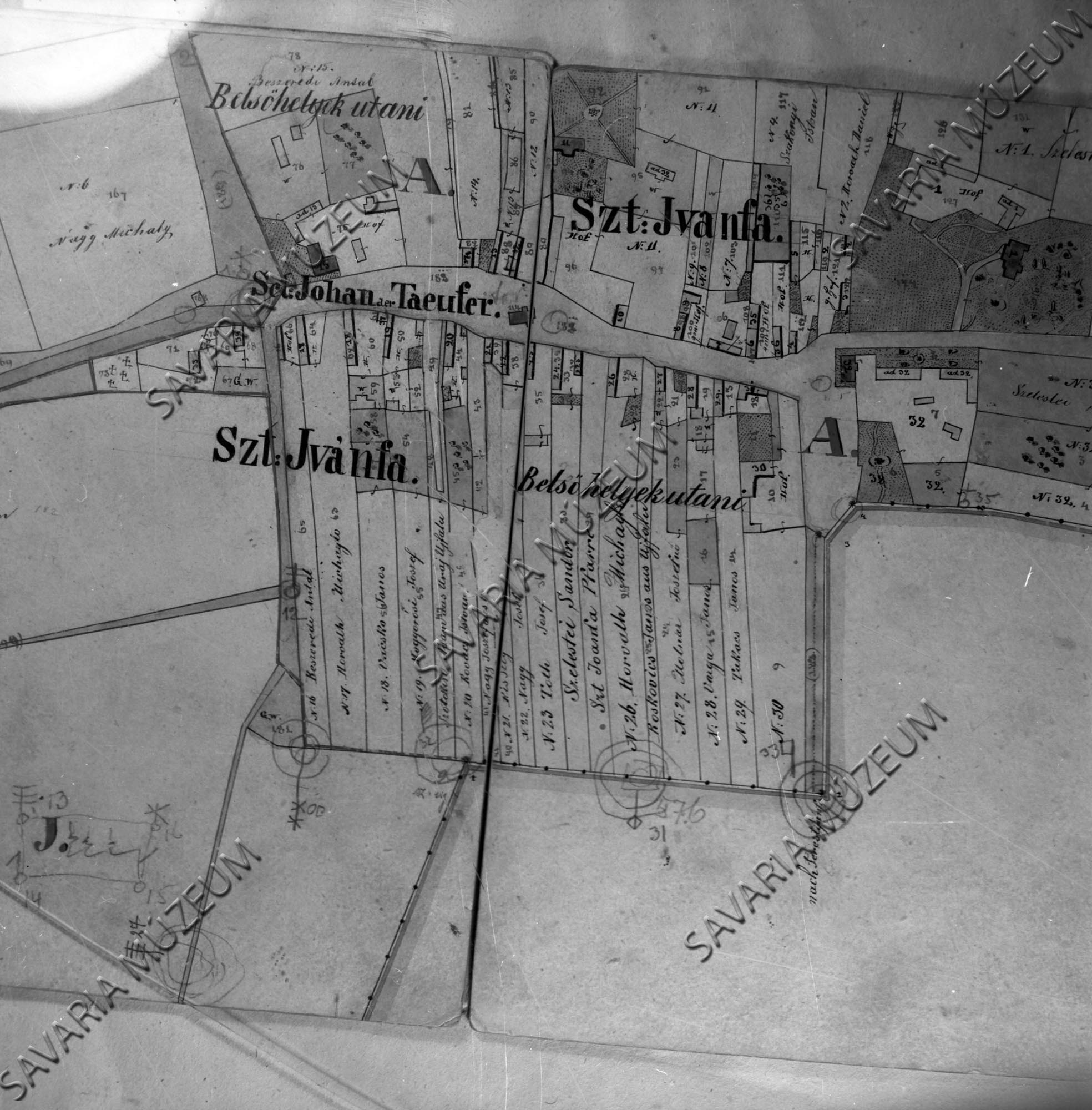 Szt. Ivánfa kataszteri térképe (Savaria Megyei Hatókörű Városi Múzeum, Szombathely CC BY-NC-SA)