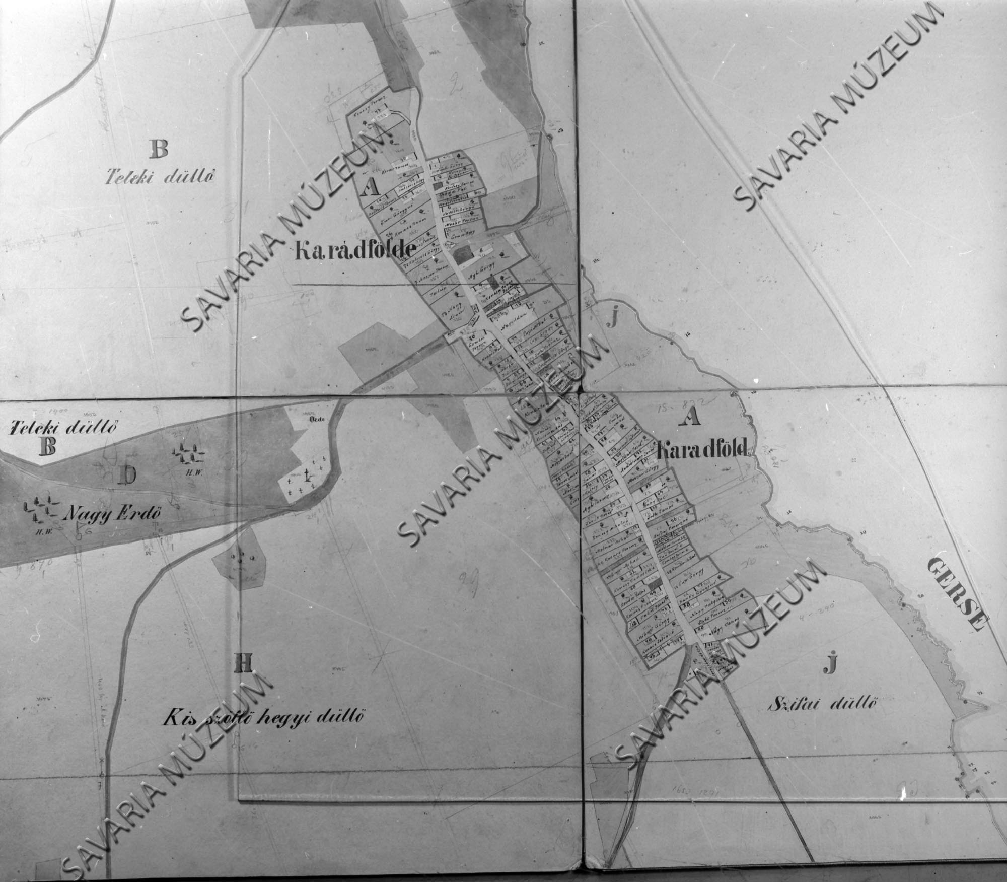 Karádfölde kataszteri térképe (Savaria Megyei Hatókörű Városi Múzeum, Szombathely CC BY-NC-SA)
