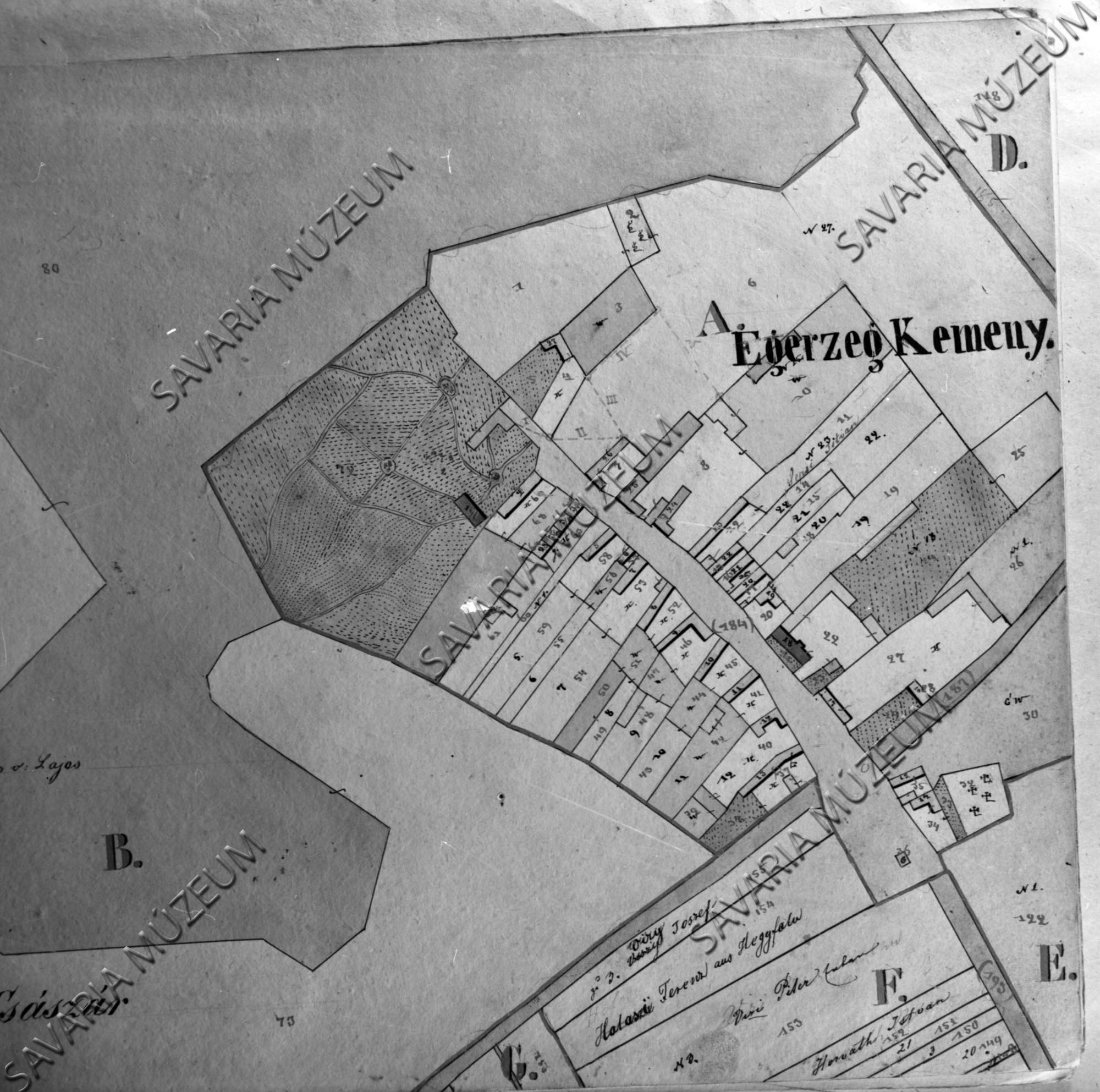Egerszeg Kemeny kataszteri térképe (Savaria Megyei Hatókörű Városi Múzeum, Szombathely CC BY-NC-SA)