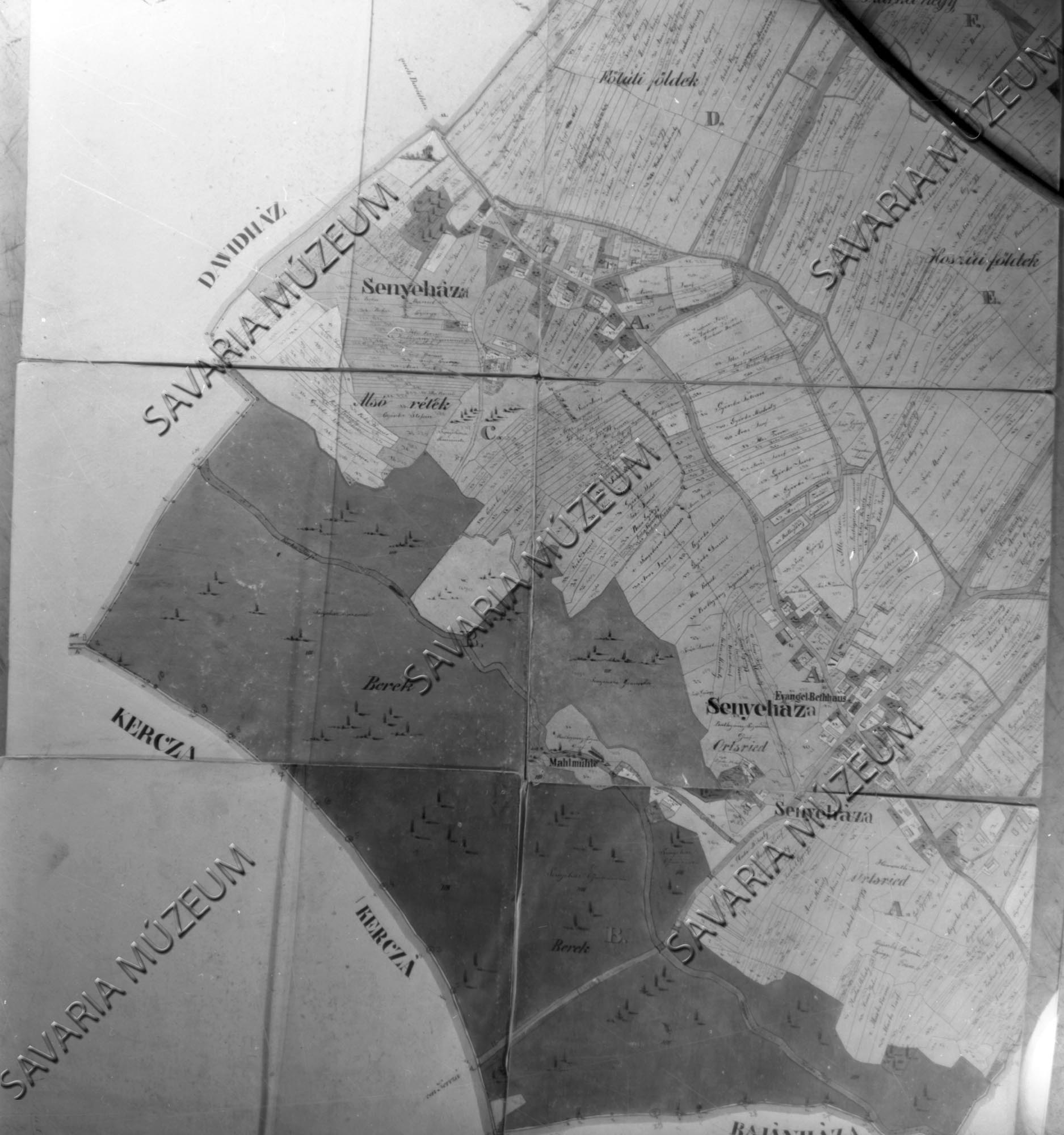 Senyeháza kataszteri térképe (Savaria Megyei Hatókörű Városi Múzeum, Szombathely CC BY-NC-SA)