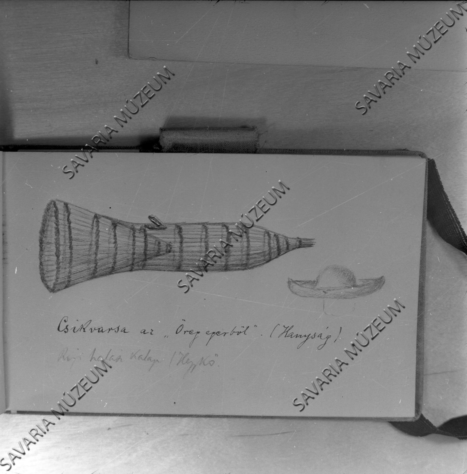 Vesszővarsa és halászkalap rajza (Savaria Megyei Hatókörű Városi Múzeum, Szombathely CC BY-NC-SA)