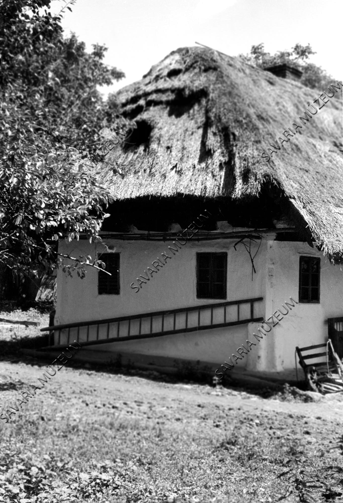 Házhomlokzat, létra, talicska (Savaria Megyei Hatókörű Városi Múzeum, Szombathely CC BY-NC-SA)