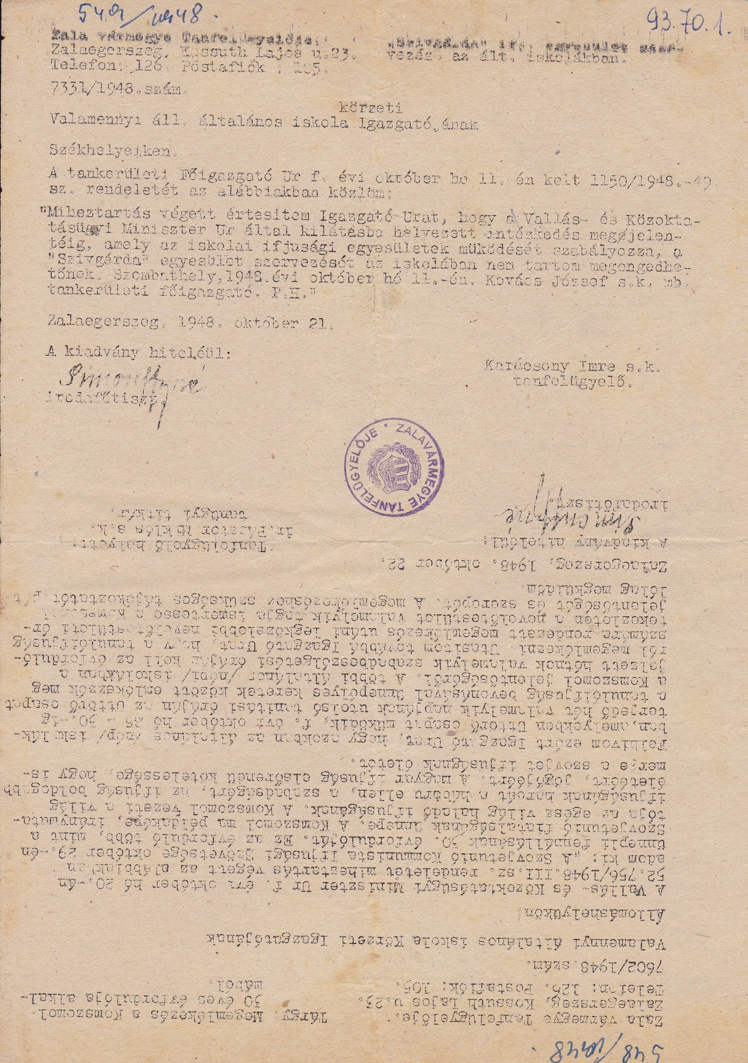 A Szívgárda szervezésének betiltása és a Komszomol jubileumának megünneplése ügyében (Tapolcai Városi Múzeum CC BY-NC-SA)