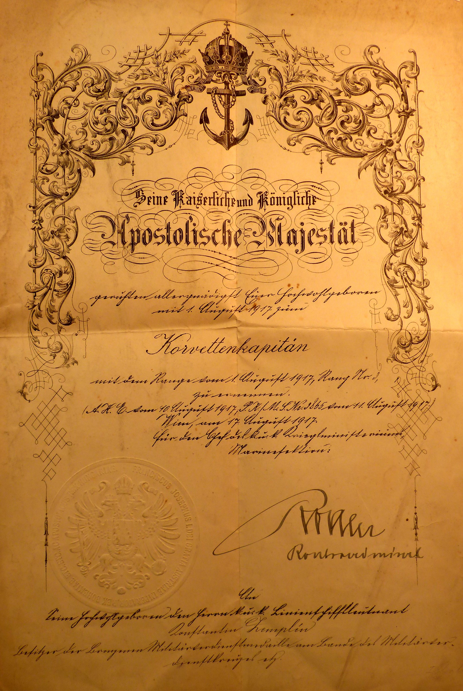 Korvettkapitányi kinevezés (Tapolcai Városi Múzeum CC BY-NC-SA)