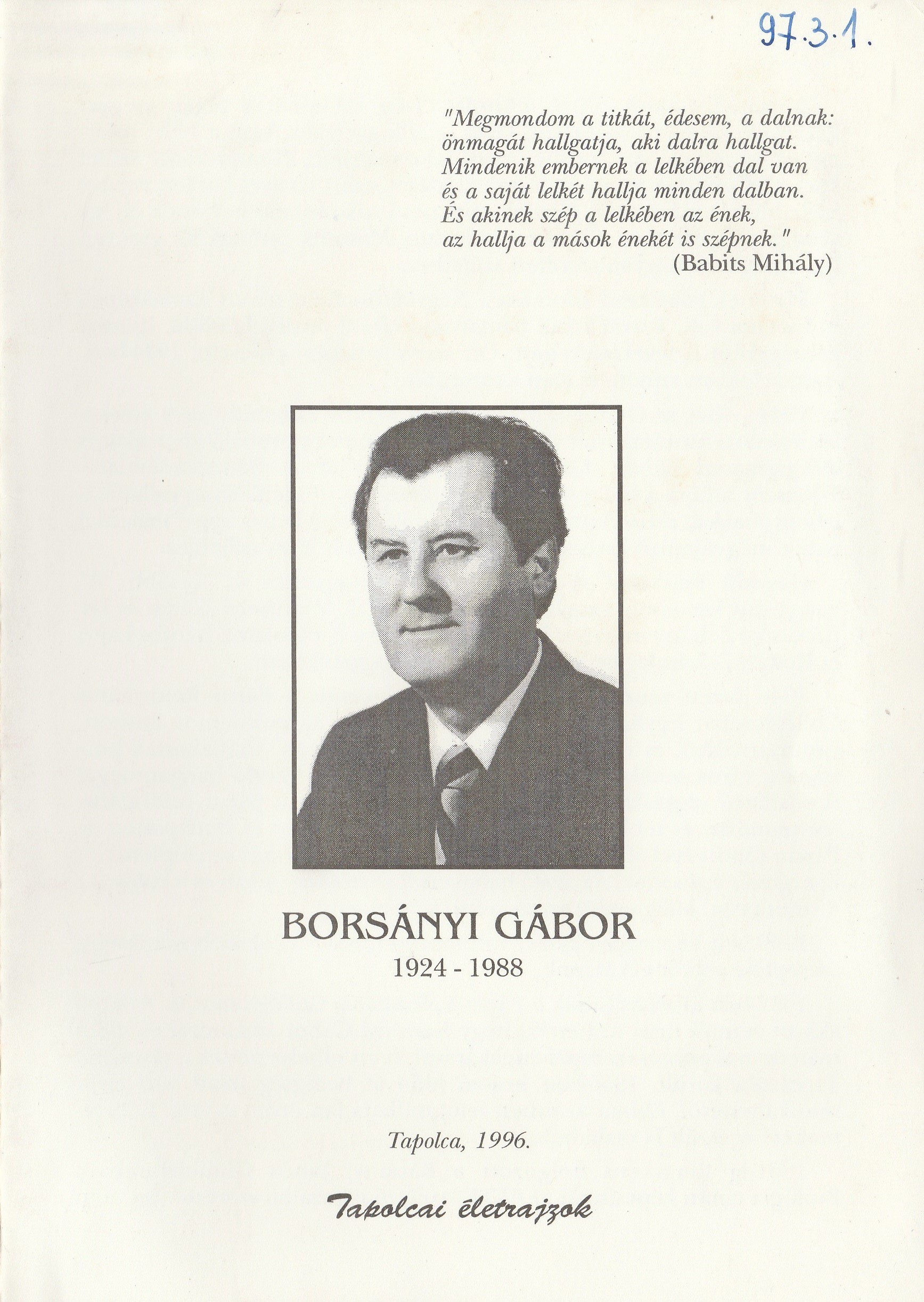 Borsányi Gábor életrajza (Tapolcai Városi Múzeum CC BY-NC-SA)