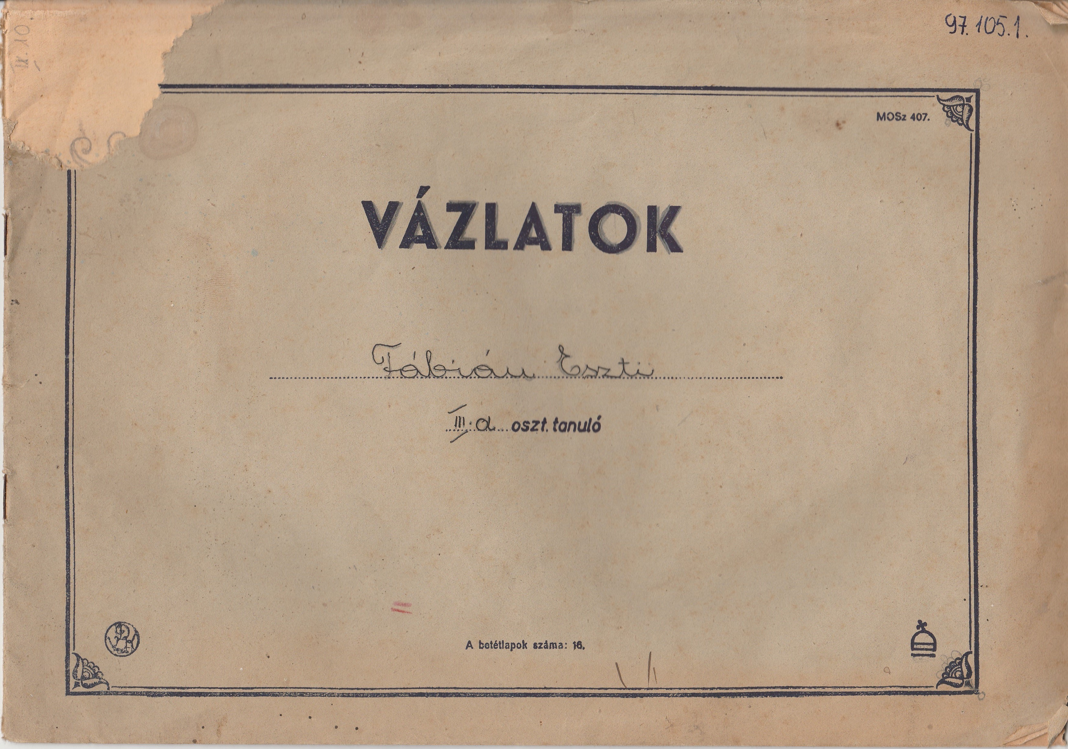 Rajz vázlatfüzet (Tapolcai Városi Múzeum CC BY-NC-SA)