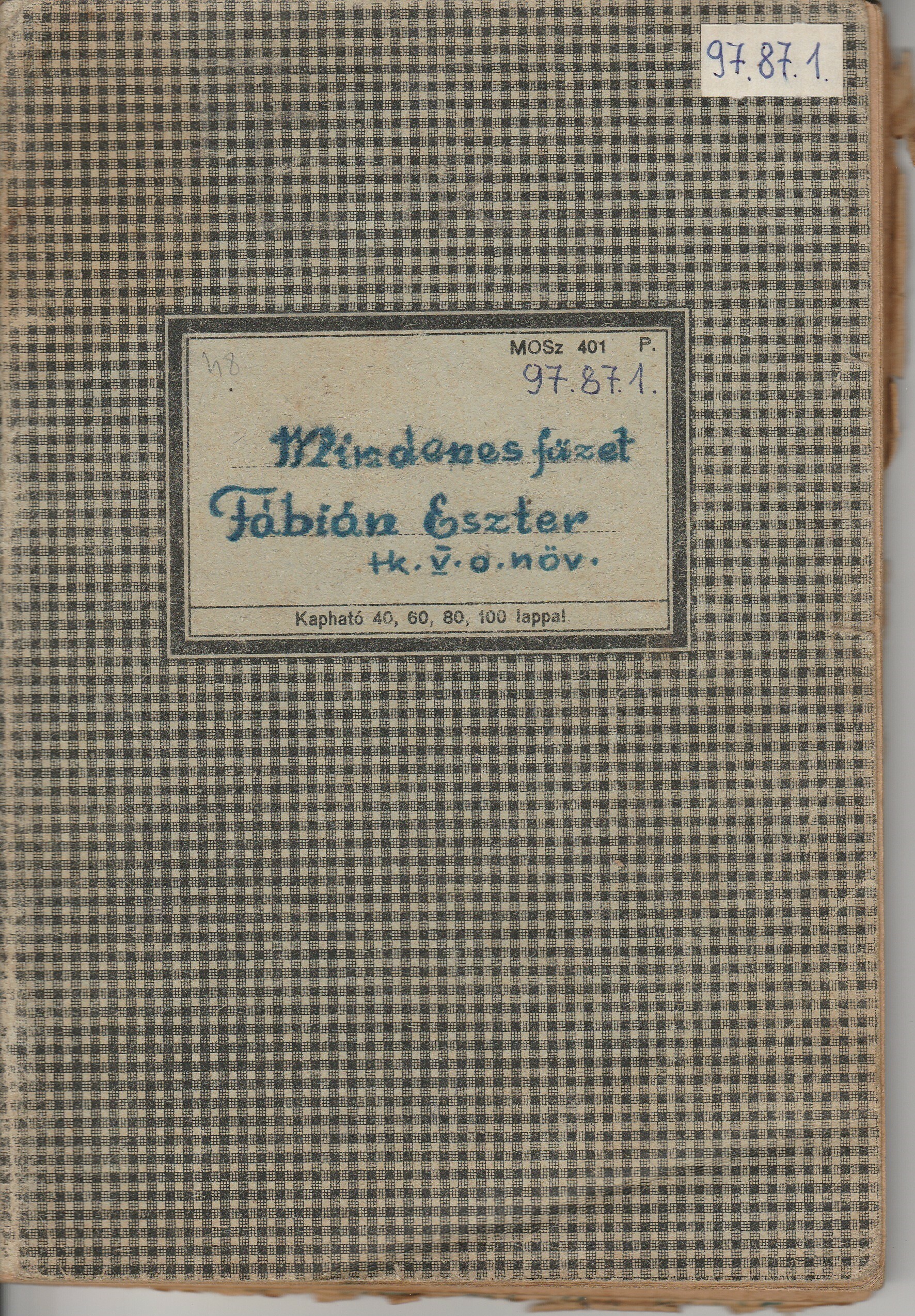 Mindenes füzet 1948-49-ből a pápai tanítóképzőből (Tapolcai Városi Múzeum CC BY-NC-SA)