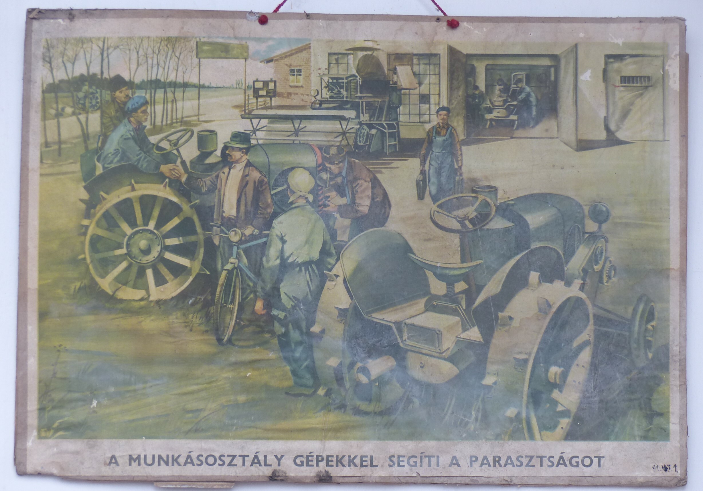 A munkásosztály gépekkel segíti a parasztságot című falikép (Tapolcai Városi Múzeum CC BY-NC-SA)