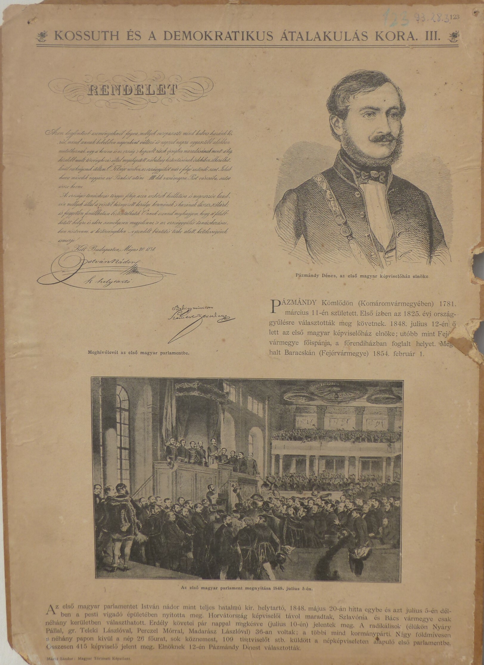 Szemléltető falikép. Kossuth és a demokratikus átalakulás kora III. (Tapolcai Városi Múzeum CC BY-NC-SA)