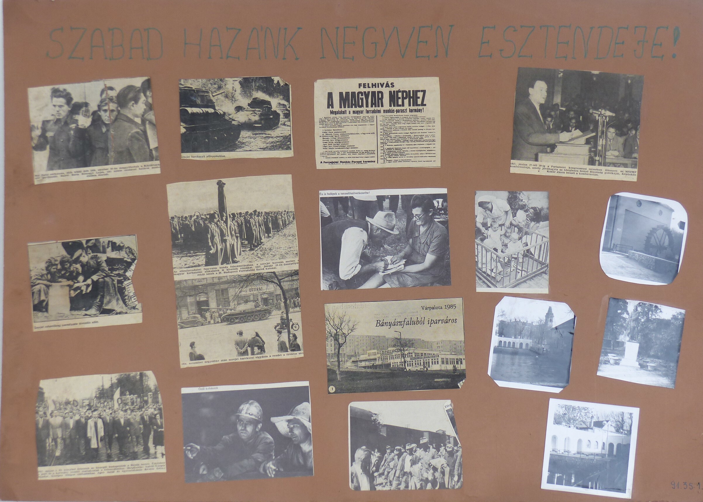 A "felszabadulás" 40. évfordulójára készült tabló (Tapolcai Városi Múzeum CC BY-NC-SA)