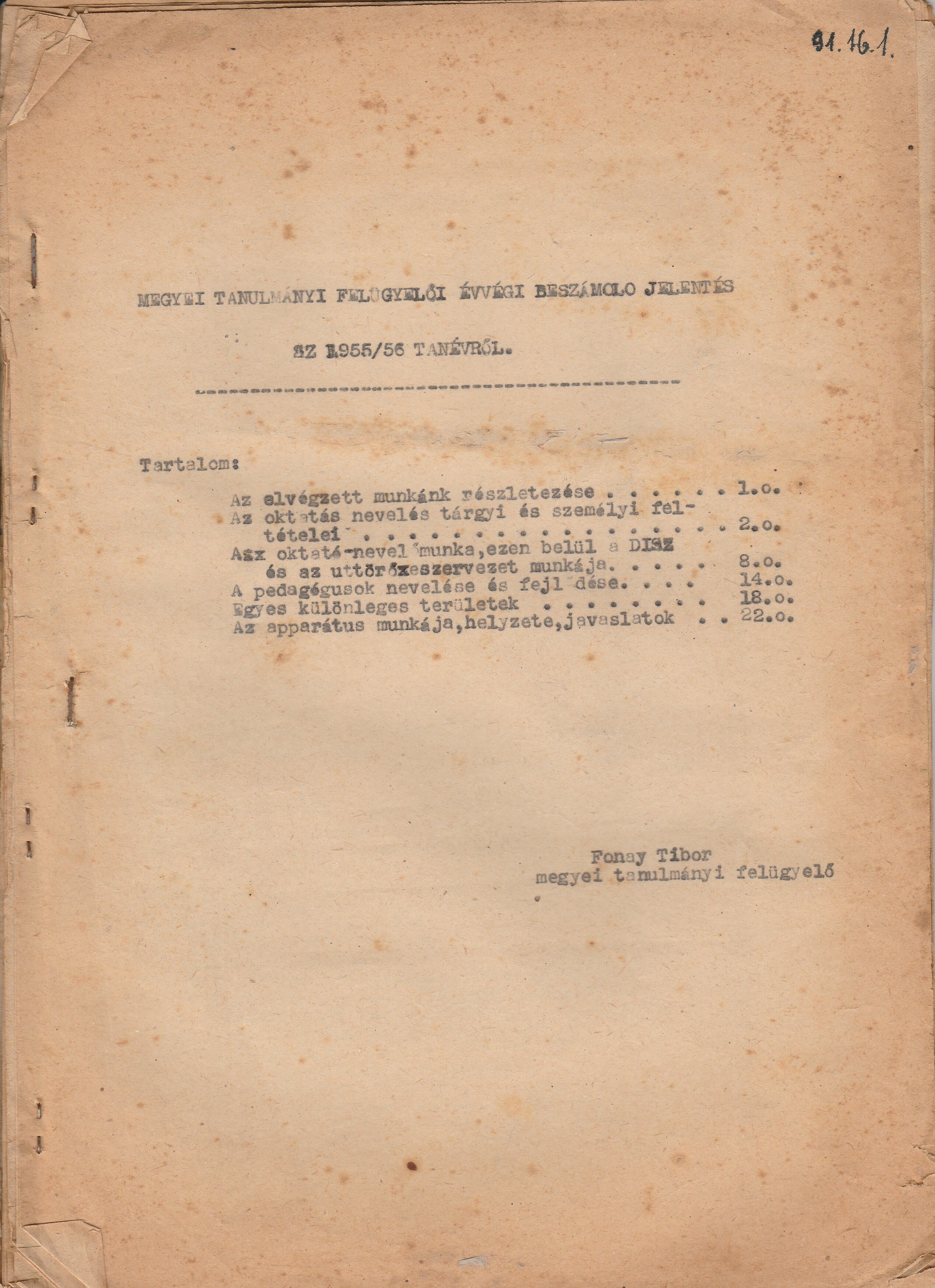 Veszprém megye tanulmányi felügyelőjének éves beszámolója 1955/56 (Tapolcai Városi Múzeum CC BY-NC-SA)