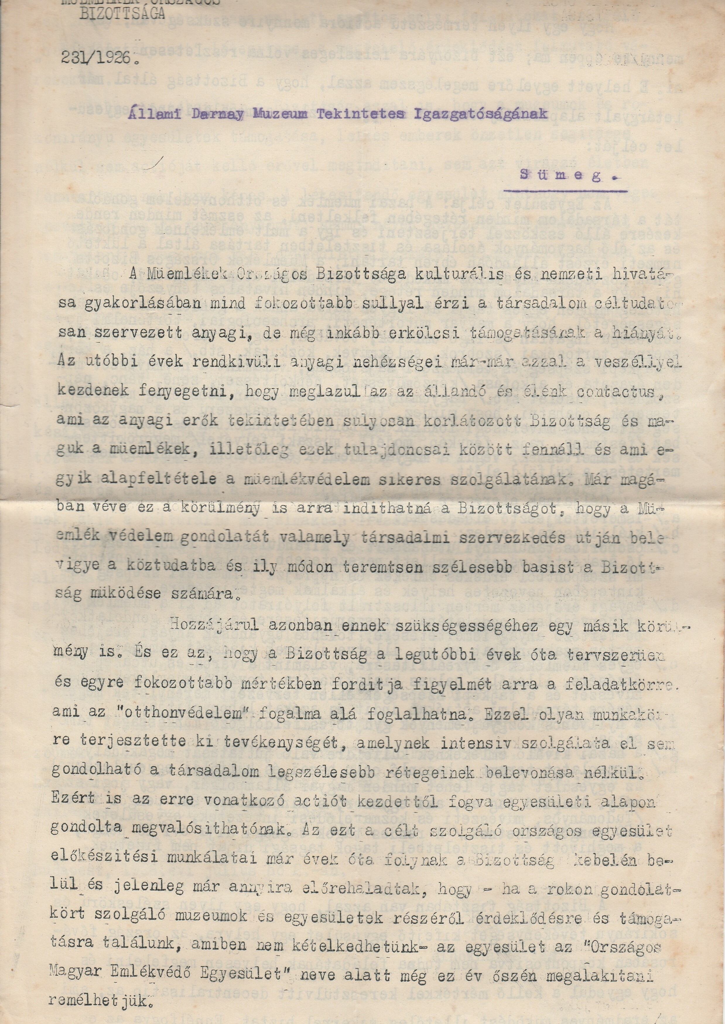 Felhívás az Országos Magyar Emlékvédő Egyesület megalakításával kapcsolatban (Tapolcai Városi Múzeum CC BY-NC-SA)