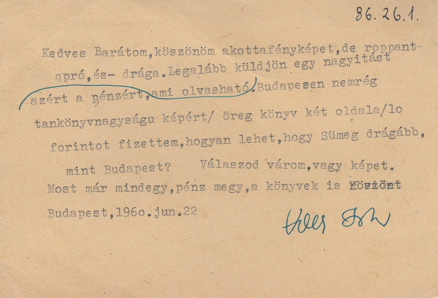 Volly István levele a sümegi múzeumhoz (Tapolcai Városi Múzeum CC BY-NC-SA)