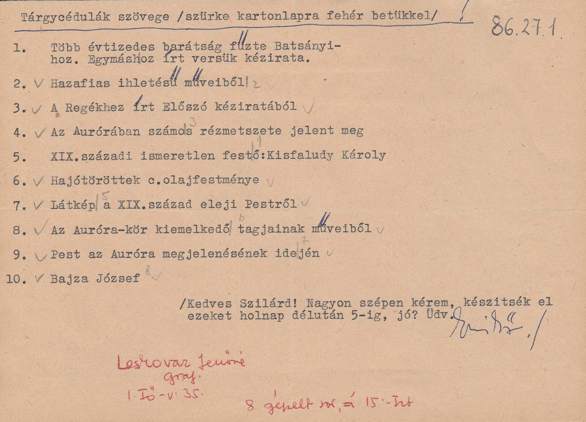 Tárgycédulák szövege a sümegi múzeumból (Tapolcai Városi Múzeum CC BY-NC-SA)