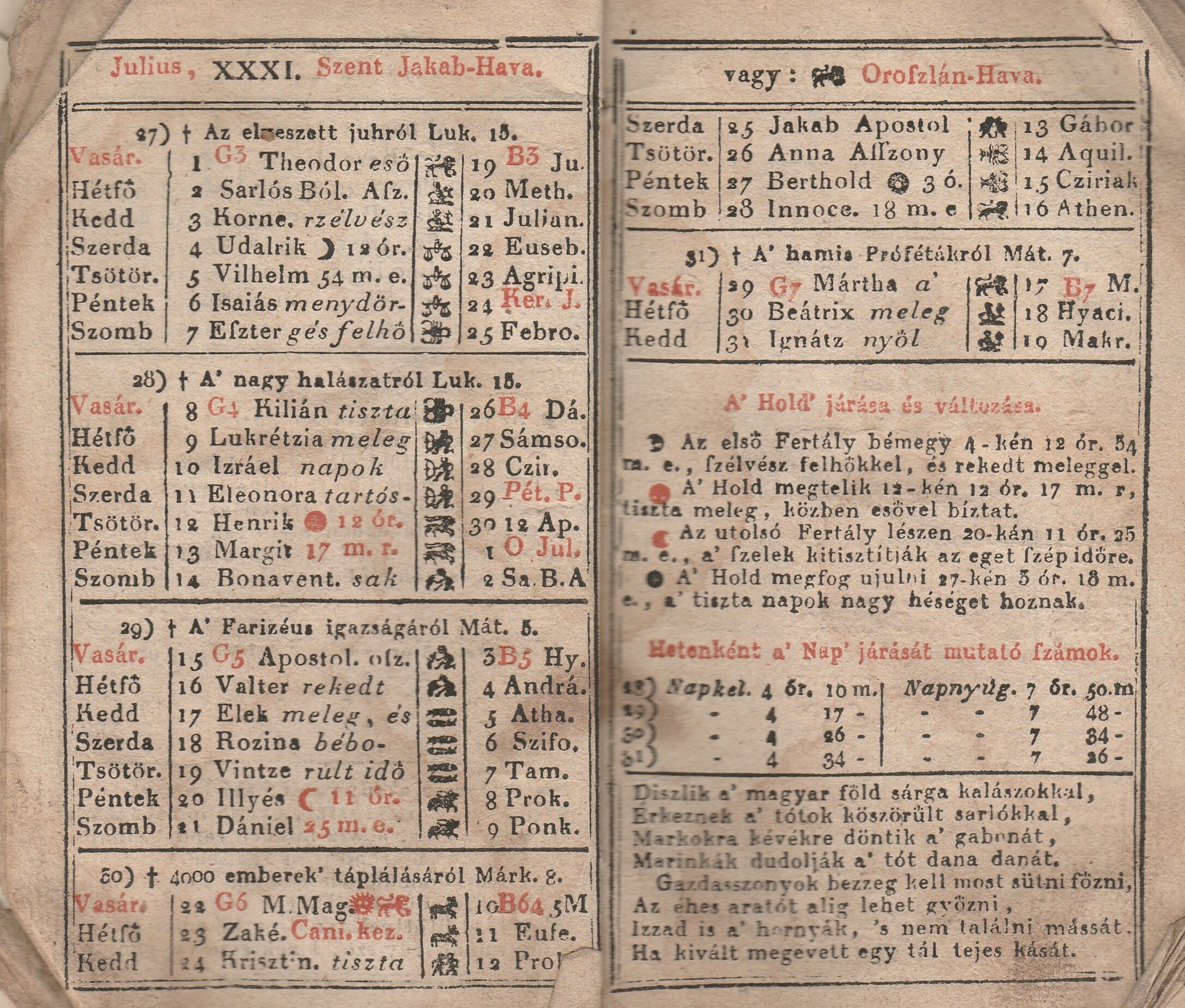 1832-es kalendárium (Tapolcai Városi Múzeum CC BY-NC-SA)