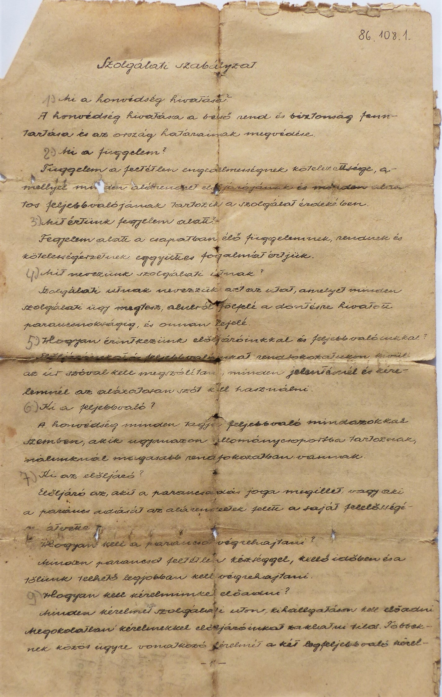 Honvédségi szolgálati szabályzat (Tapolcai Városi Múzeum CC BY-NC-SA)