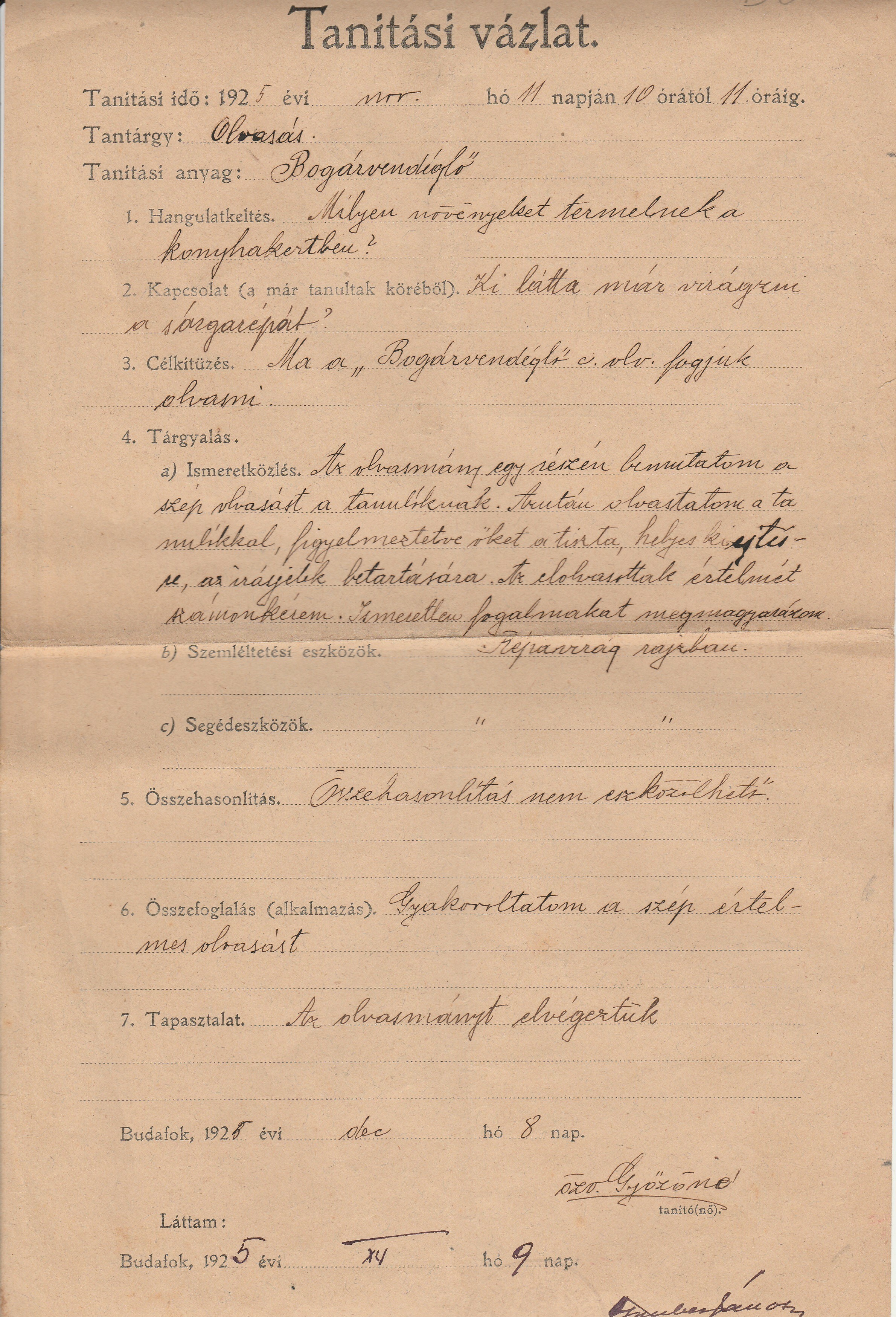 A Bogárvendéglő című olvasmány feldolgozásának vázlata (Tapolcai Városi Múzeum CC BY-NC-SA)