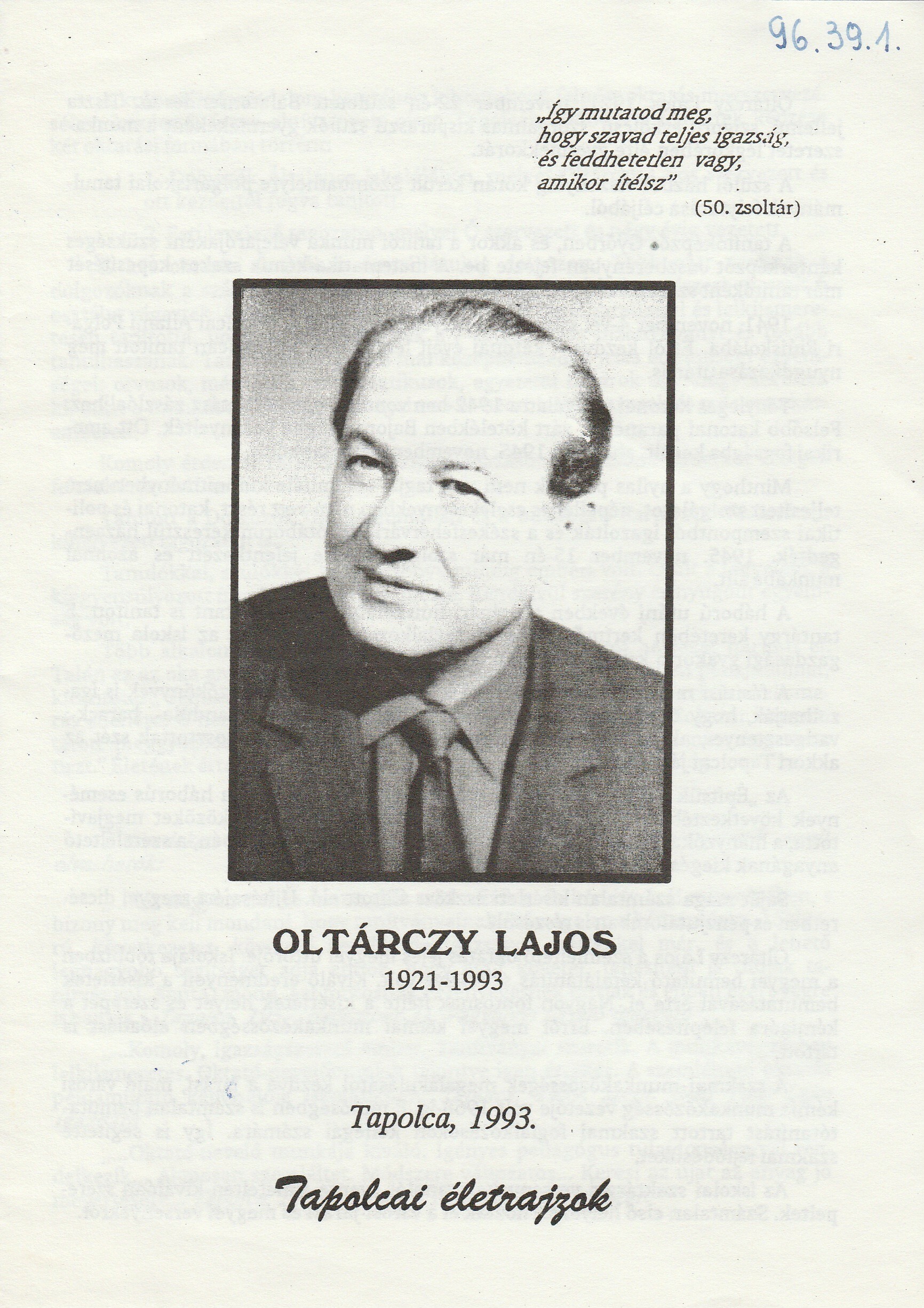 Oltárczy Lajos életrajza (Tapolcai Városi Múzeum CC BY-NC-SA)