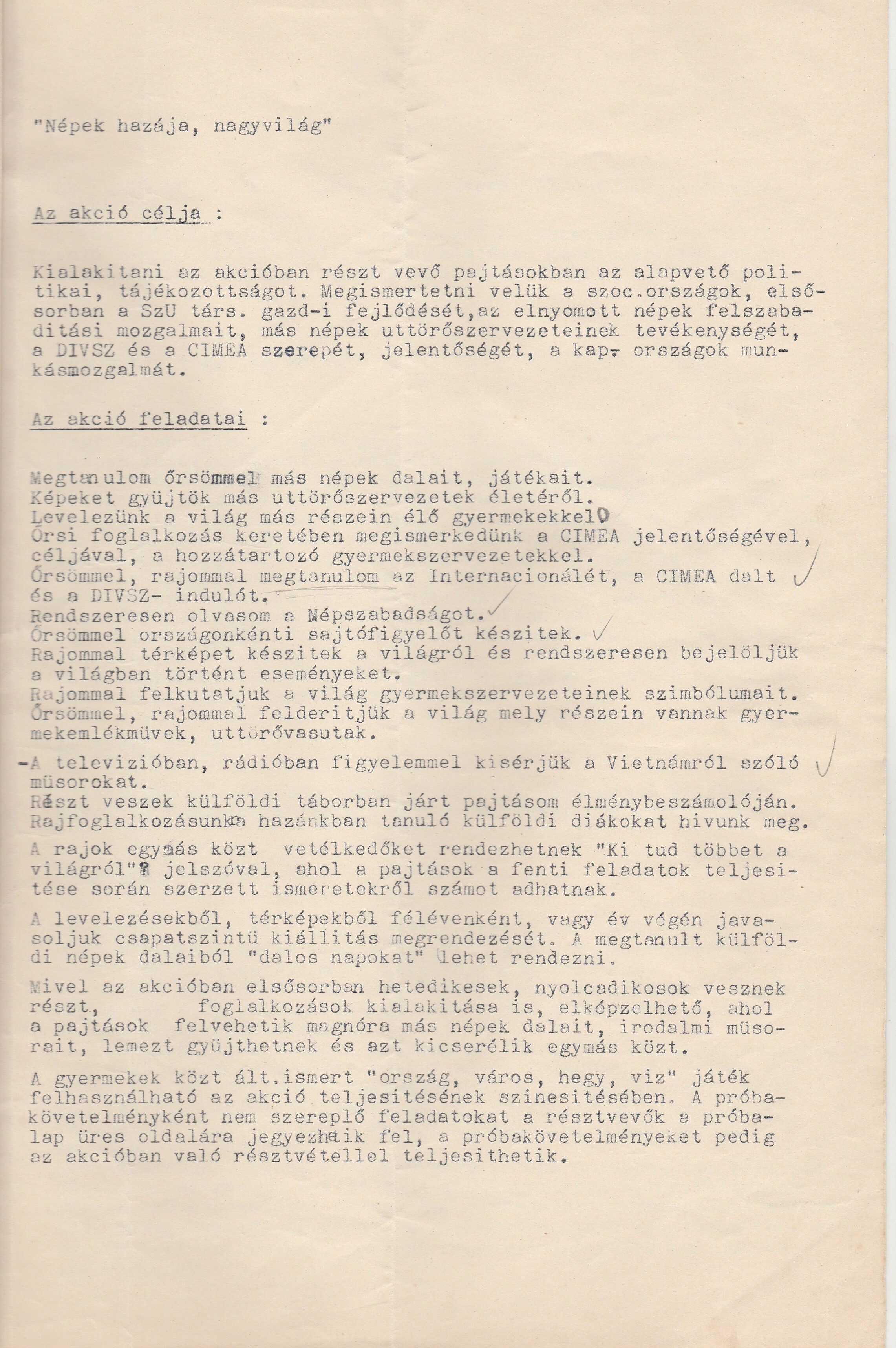 Úttörő akciók leírása 1971-72 (Tapolcai Városi Múzeum CC BY-NC-SA)