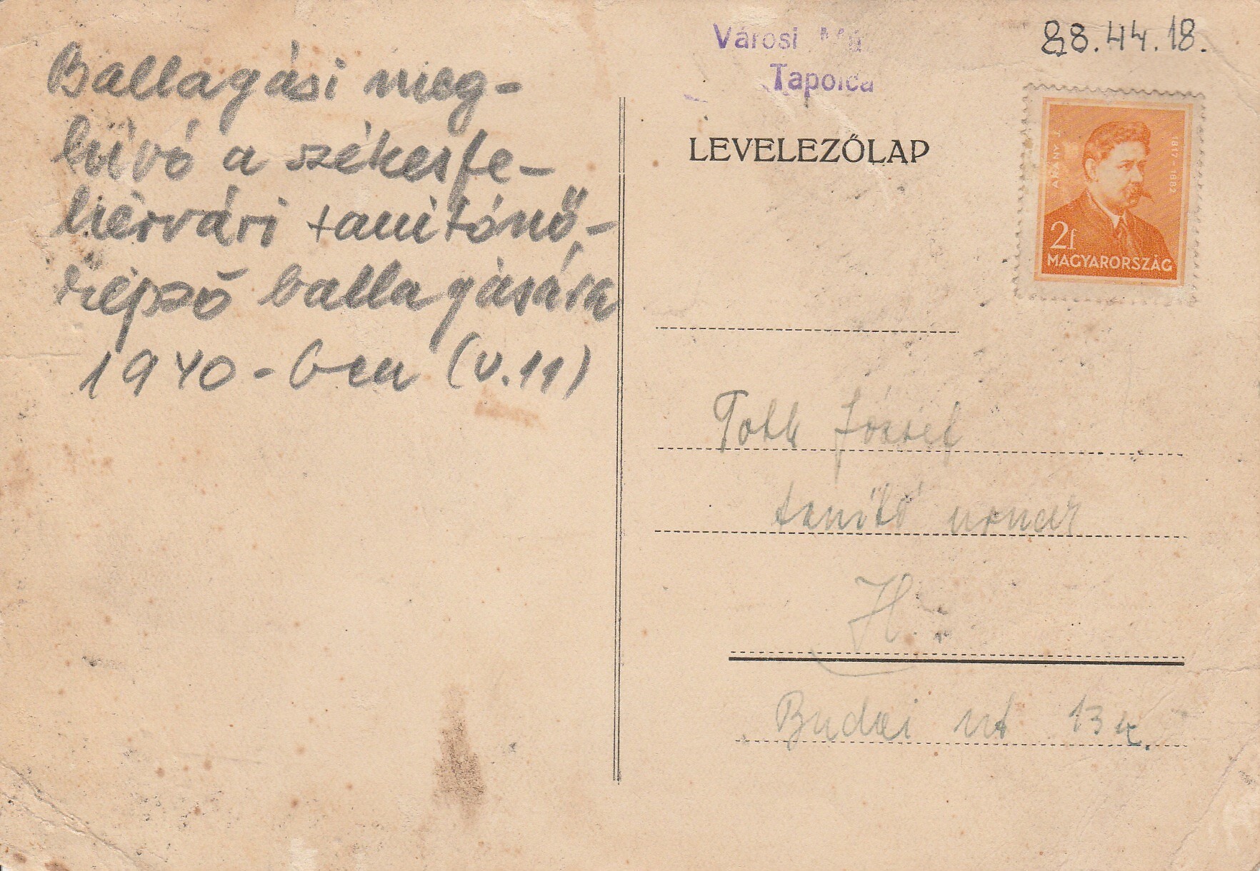 Tóth József tanító részére küldött székesfehérvári ballagási meghívó (Tapolcai Városi Múzeum CC BY-NC-SA)