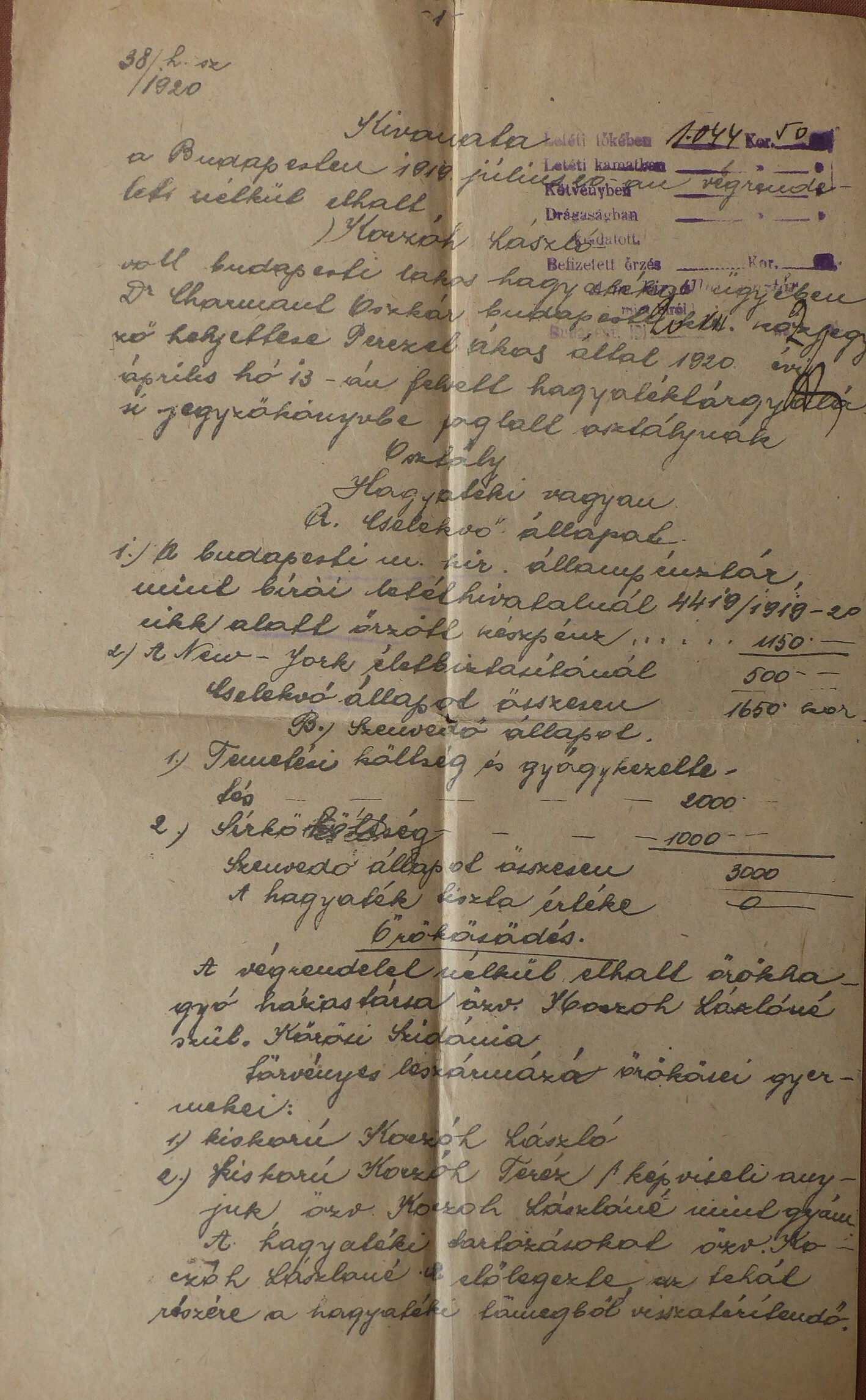 Hagyatéki összeírás (Tapolcai Városi Múzeum CC BY-NC-SA)