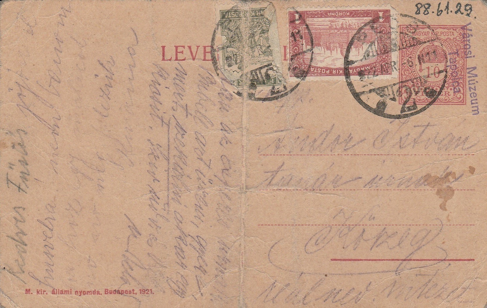 Levelezőlap 1922-ből (Tapolcai Városi Múzeum CC BY-NC-SA)