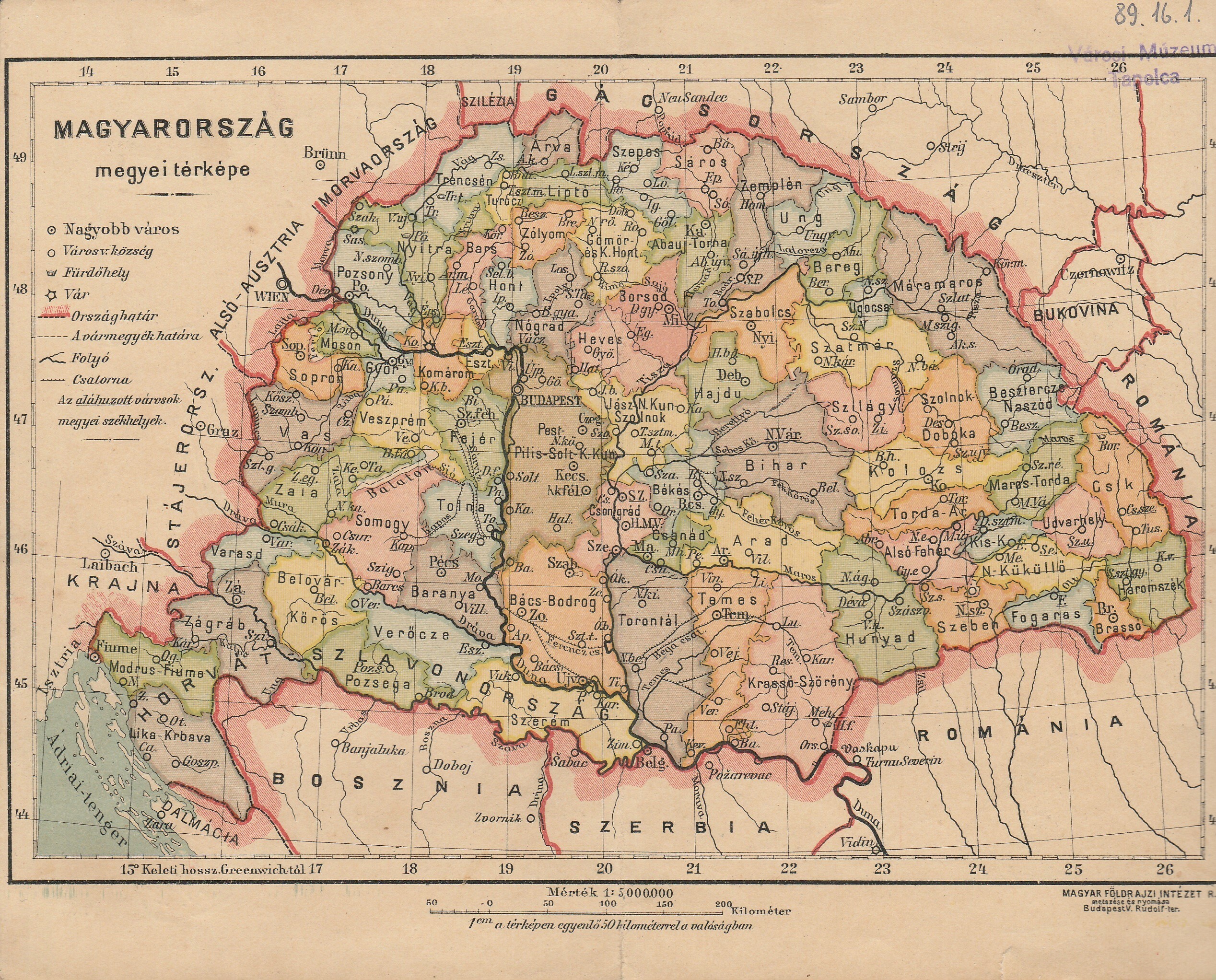 Magyarország megyei térképe (Tapolcai Városi Múzeum CC BY-NC-SA)