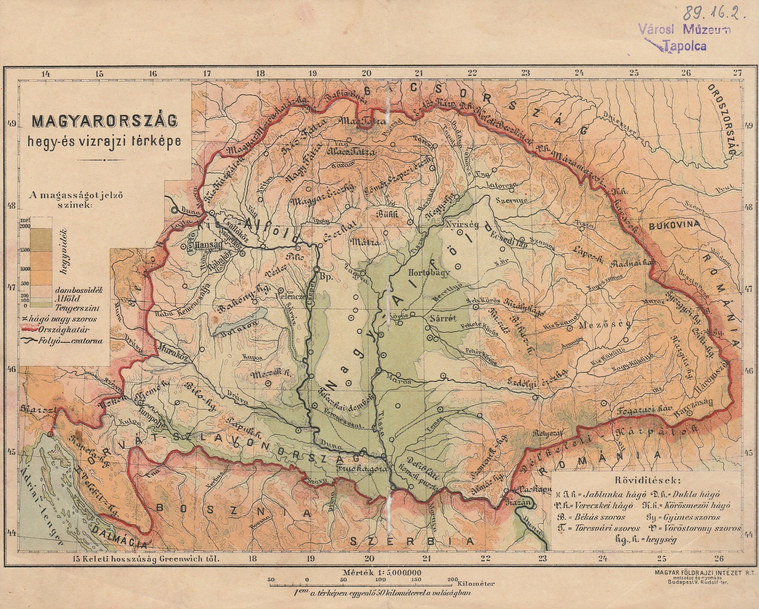 Magyarország hegy- és vízrajzi térképe (Tapolcai Városi Múzeum CC BY-NC-SA)