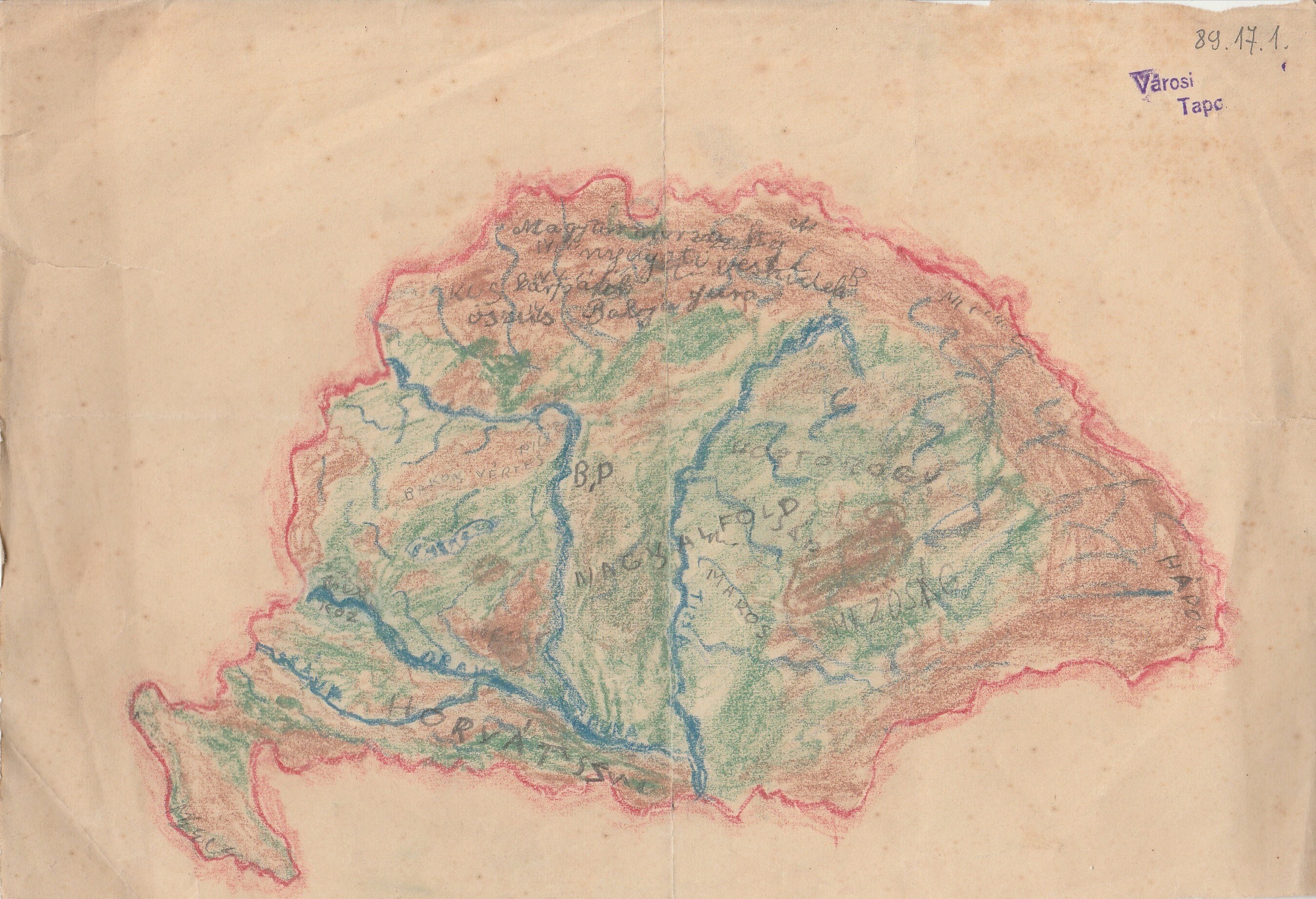 Nagy-Magyarország térképvázlata iskolásrajzon (Tapolcai Városi Múzeum CC BY-NC-SA)