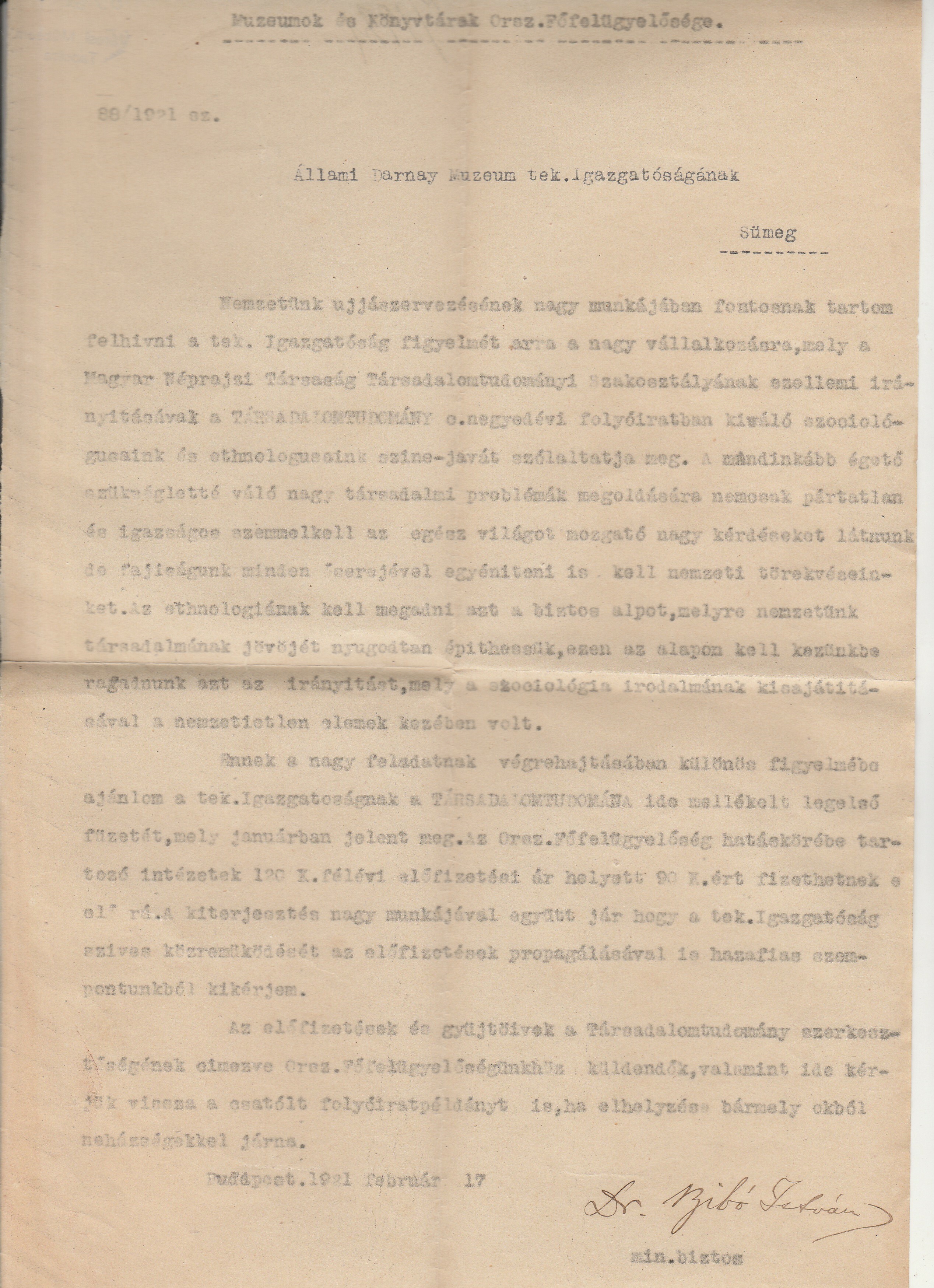 A Társadalomtudomány című folyóirat megrendelésének ajánlása (Tapolcai Városi Múzeum CC BY-NC-SA)