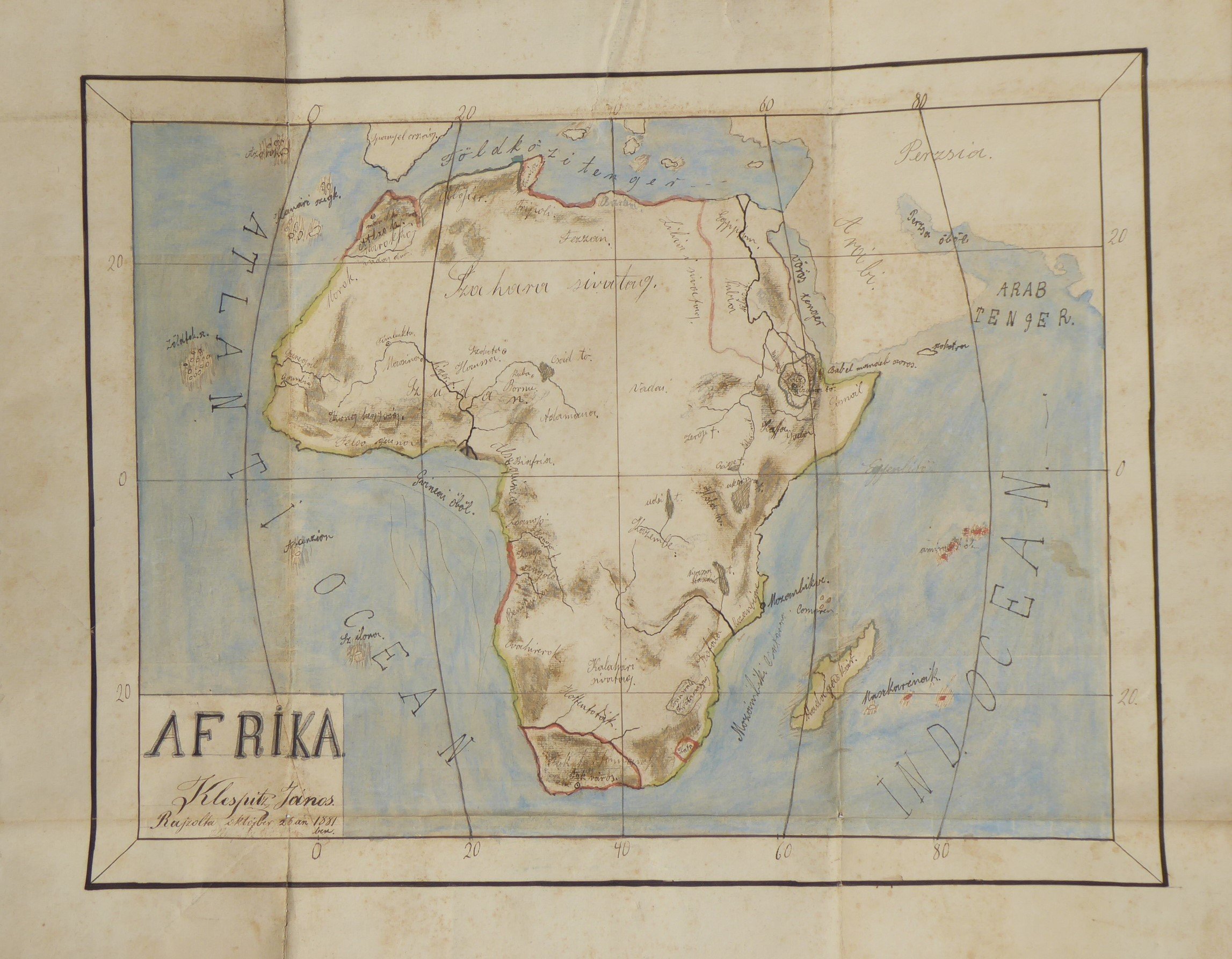 Afrika kéziratos térképe (Tapolcai Városi Múzeum CC BY-NC-SA)