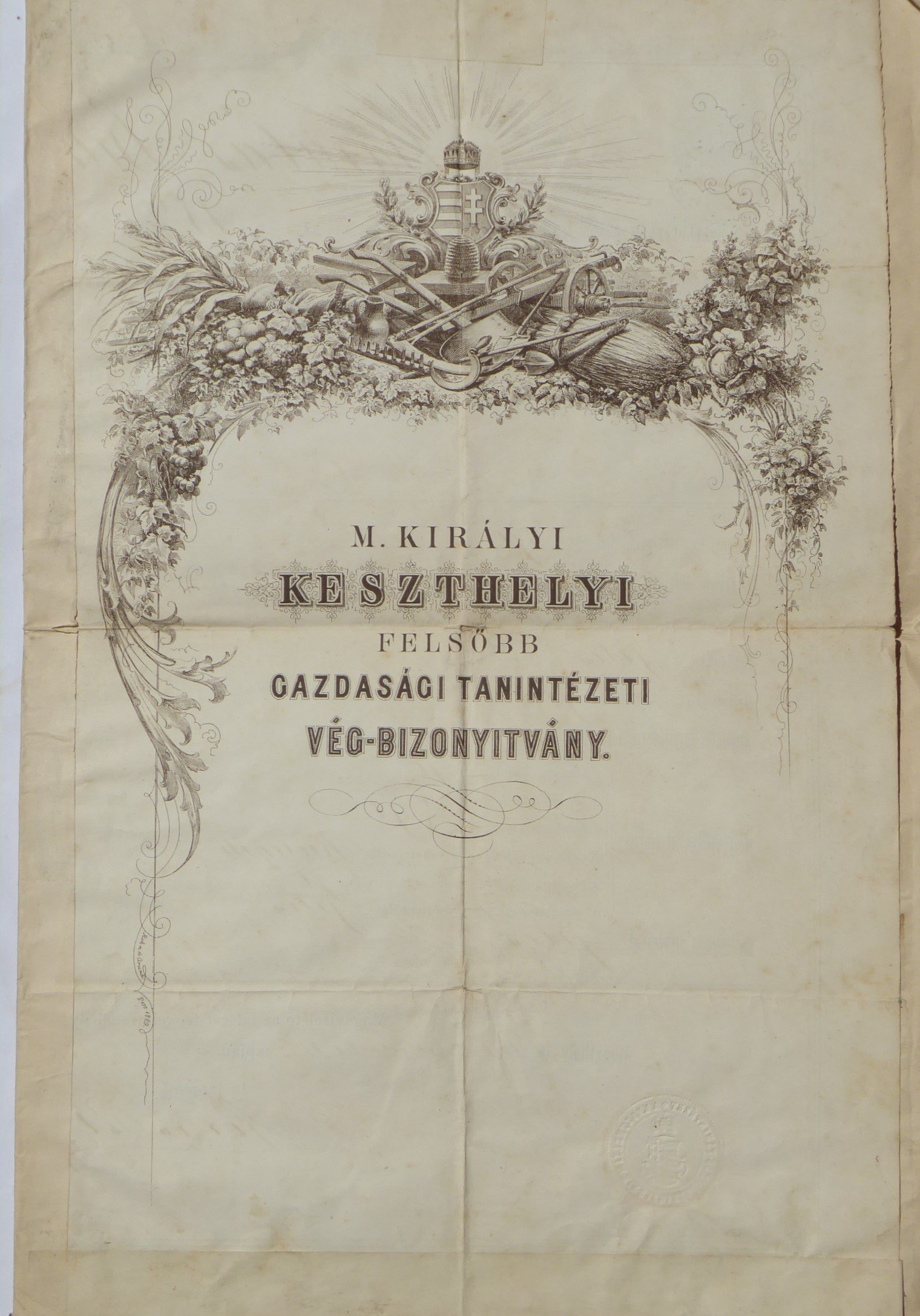 A keszthelyi gazdászati tanintézet végbizonyítványa 1869-1871 (Tapolcai Városi Múzeum CC BY-NC-SA)
