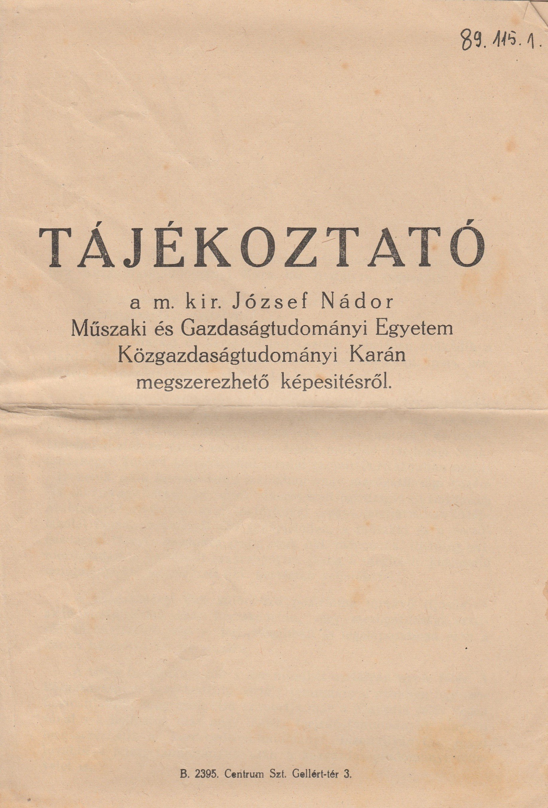 Tájékoztató egyetemi közgazdasági képzésről (Tapolcai Városi Múzeum CC BY-NC-SA)