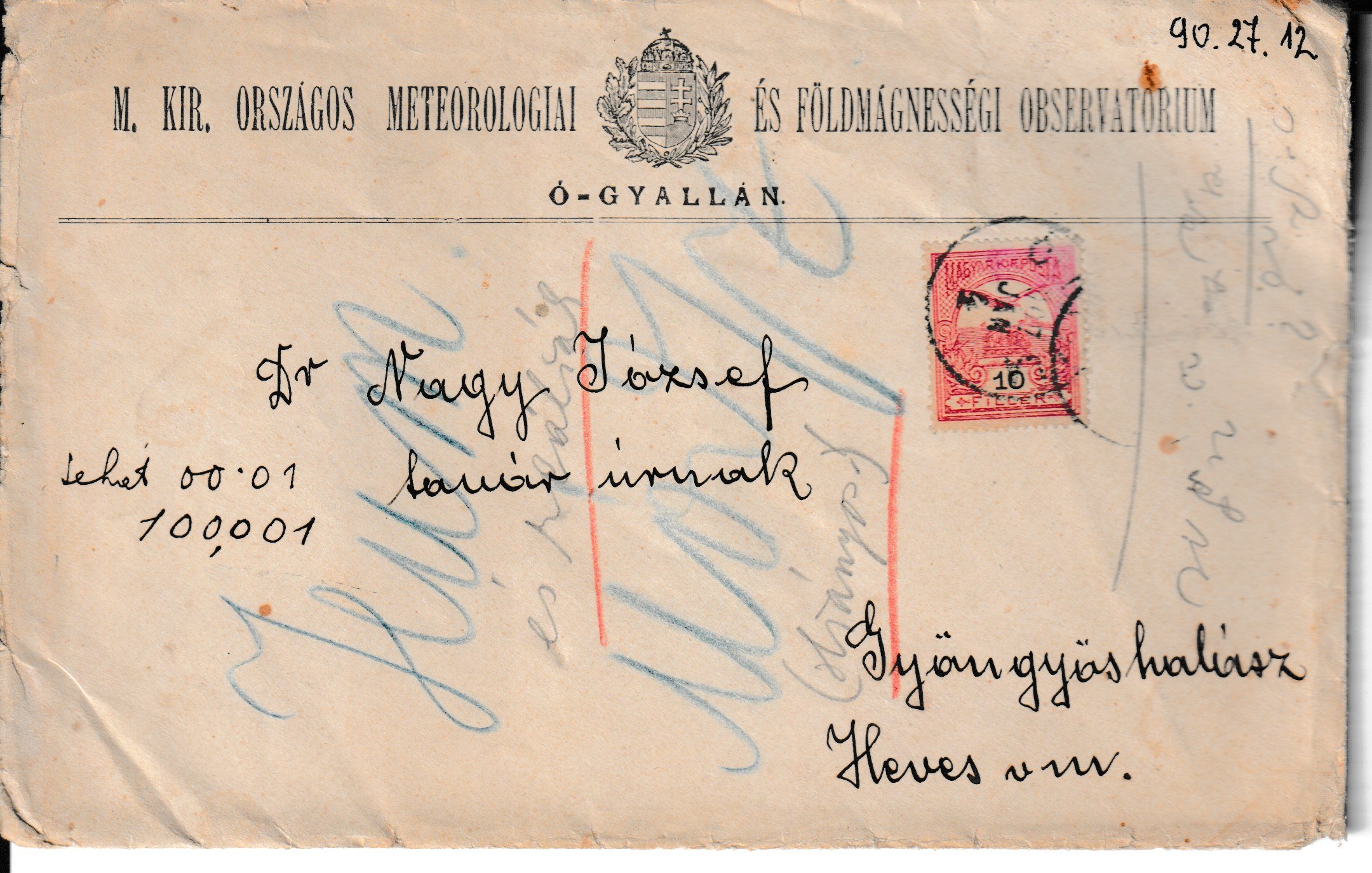 Az ógyallai obszervatórium borítéka (Tapolcai Városi Múzeum CC BY-NC-SA)