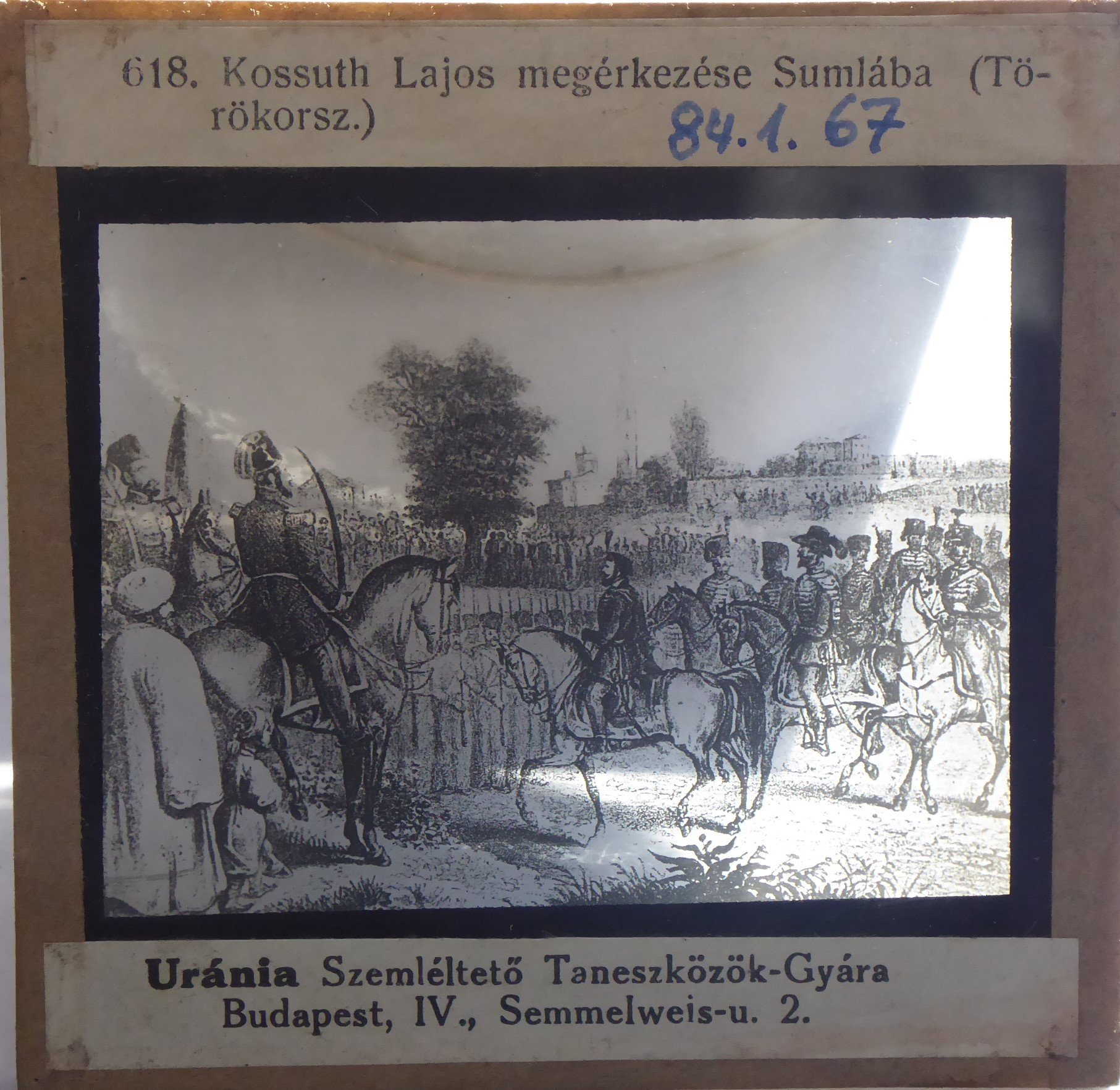 Kossuth Sumlába érkezését ábrázoló üvegdia (Tapolcai Városi Múzeum CC BY-NC-SA)
