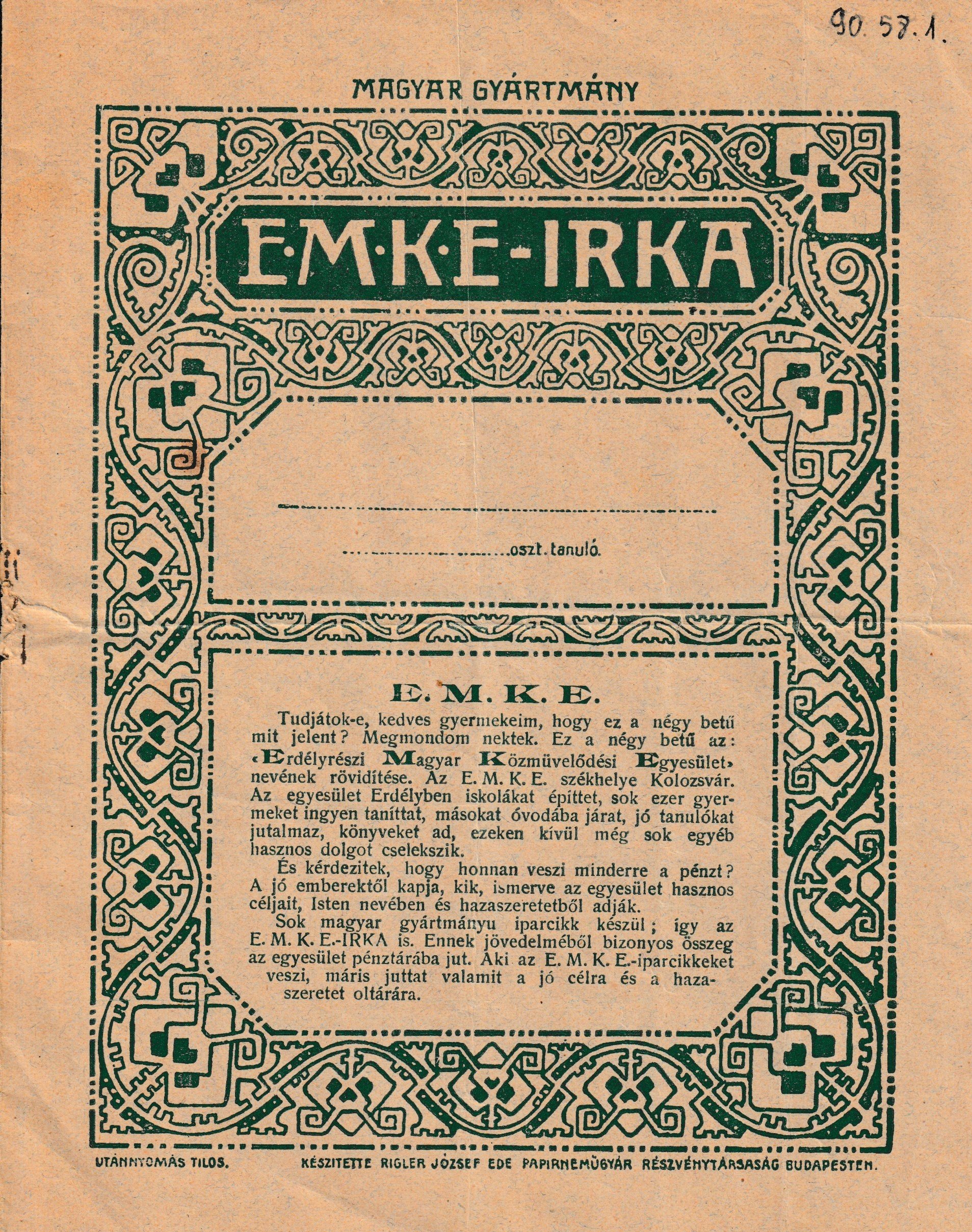 EMKE-irka borítója (Tapolcai Városi Múzeum CC BY-NC-SA)
