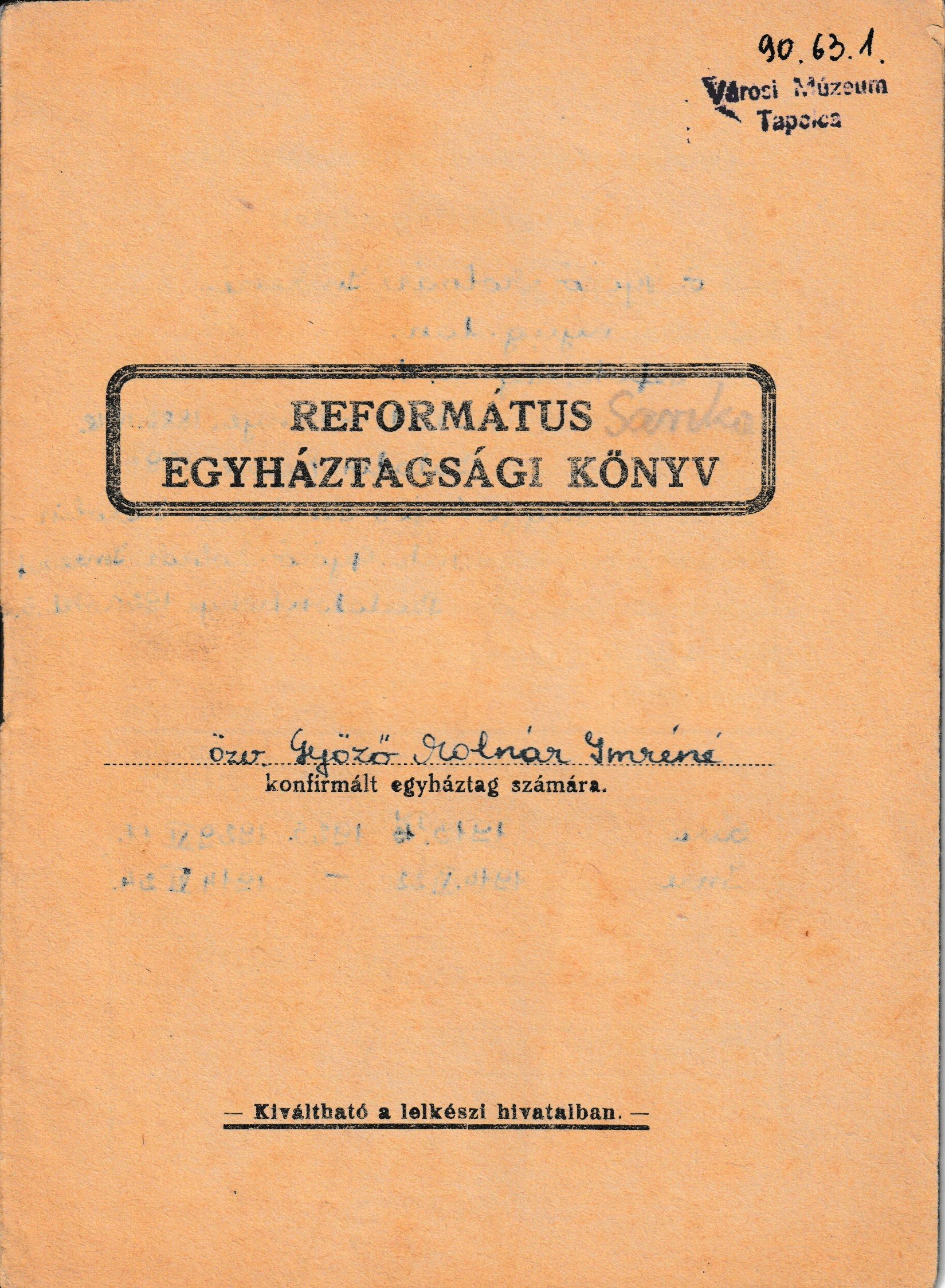 Református egyháztagsági könyv (Tapolcai Városi Múzeum CC BY-NC-SA)
