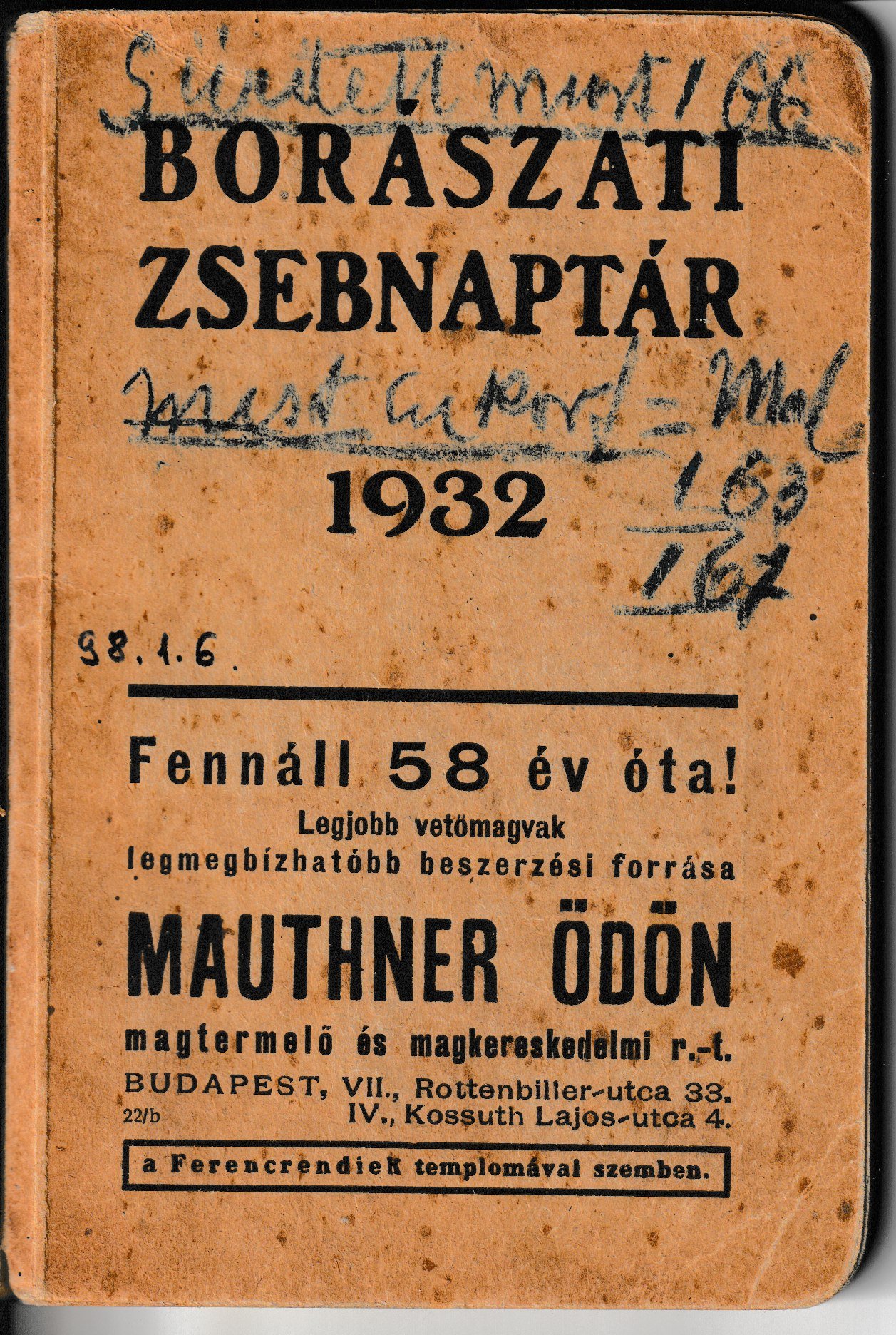 Borászati zsebnaptár 1932 (Tapolcai Városi Múzeum CC BY-NC-SA)